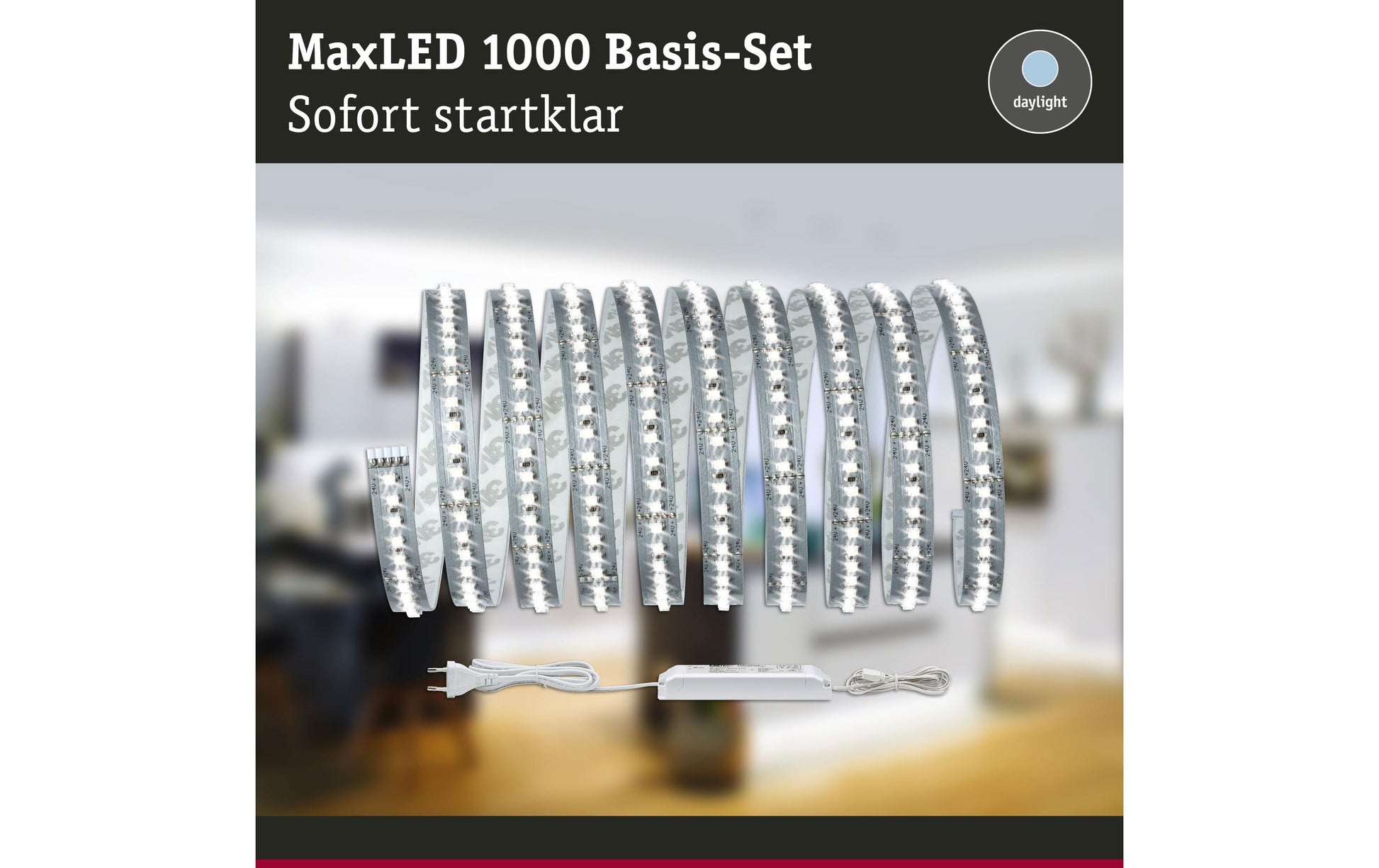 Paulmann LED-Strip MaxLED 1000 – 3 m, 3300 lm, 34 W, 6500 K, dimmbar, weiss, inkl. Netzteil