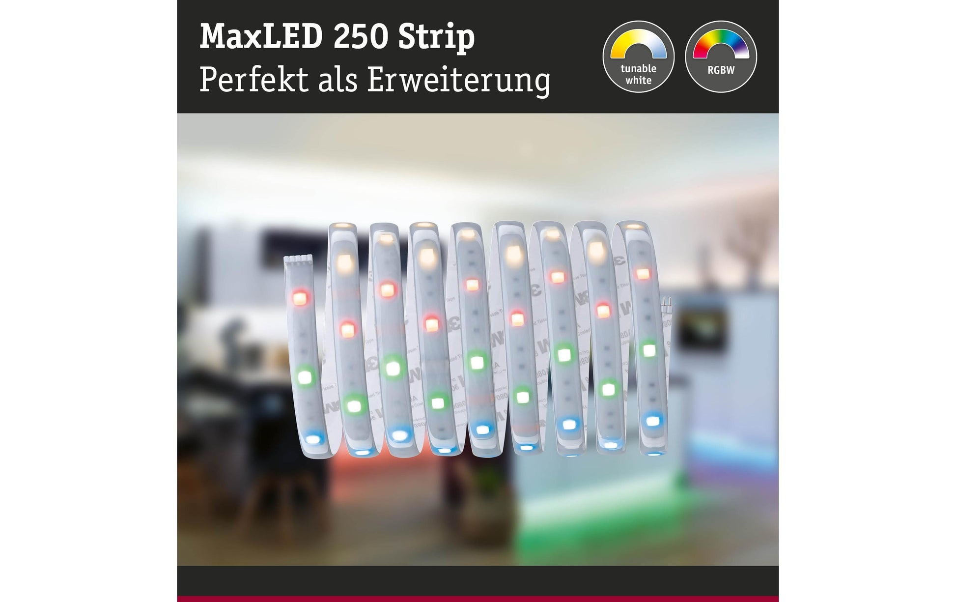 Paulmann LED-Strip MaxLED 250 – 2,5 m, 675 lm, 17 W, RGBW, dimmbar, IP44, weiss