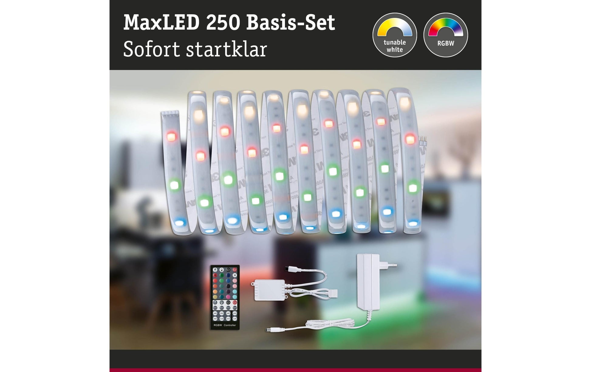 Paulmann LED-Strip MaxLED 250 – Basisset, 3 m, 810 lm, 20 W, 3000 K, RGBW, dimmbar, IP44