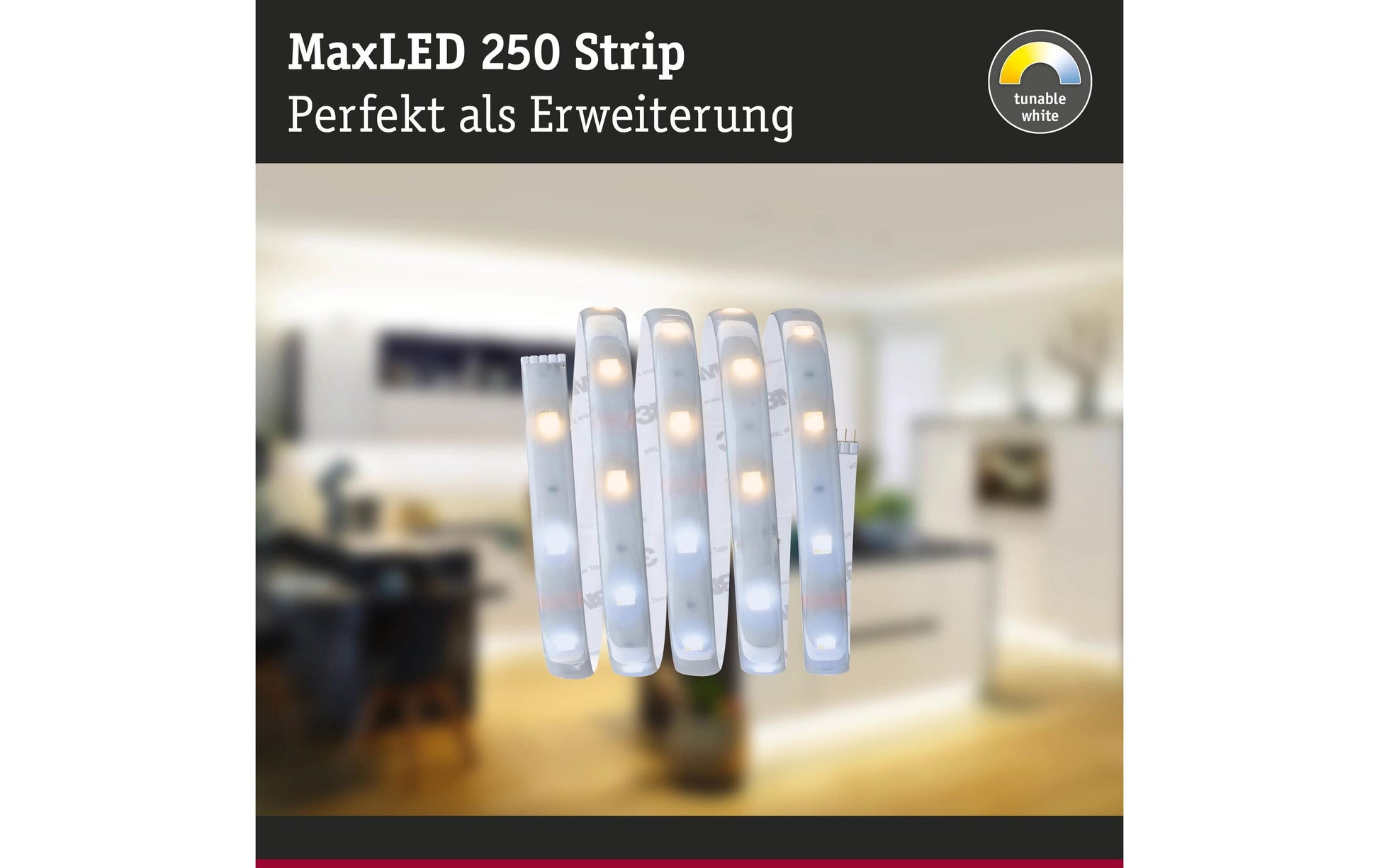 Paulmann LED-Strip – 1 m, 270 lm, 4 W, 2700–6500 K, dimmbar, IP44, weiss, fest verbaut
