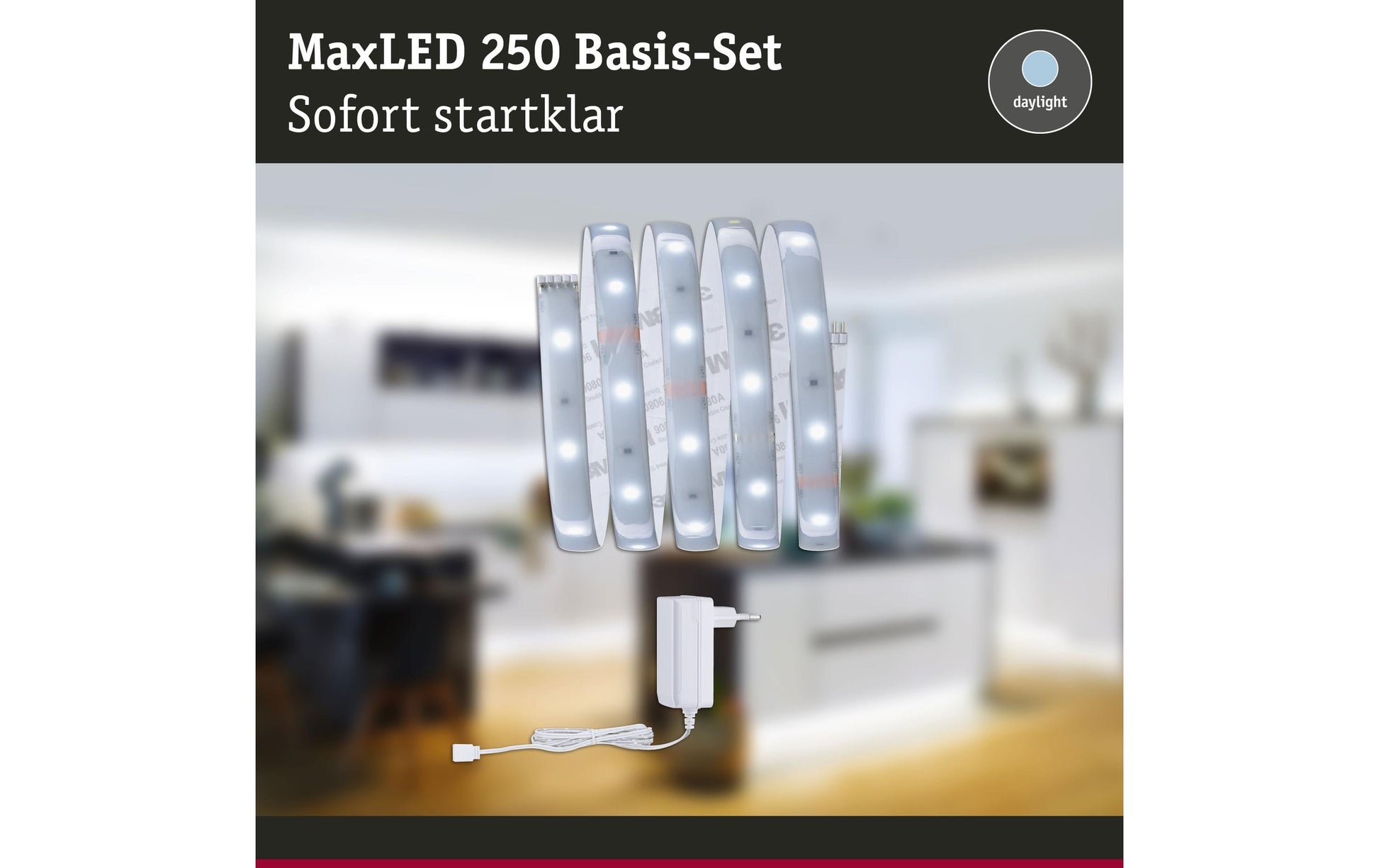 Paulmann LED-Strip MaxLED 250 – Basisset, 1,5 m, 450 lm, 6 W, 6500 K, dimmbar, IP44, weiss, inkl. Netzteil