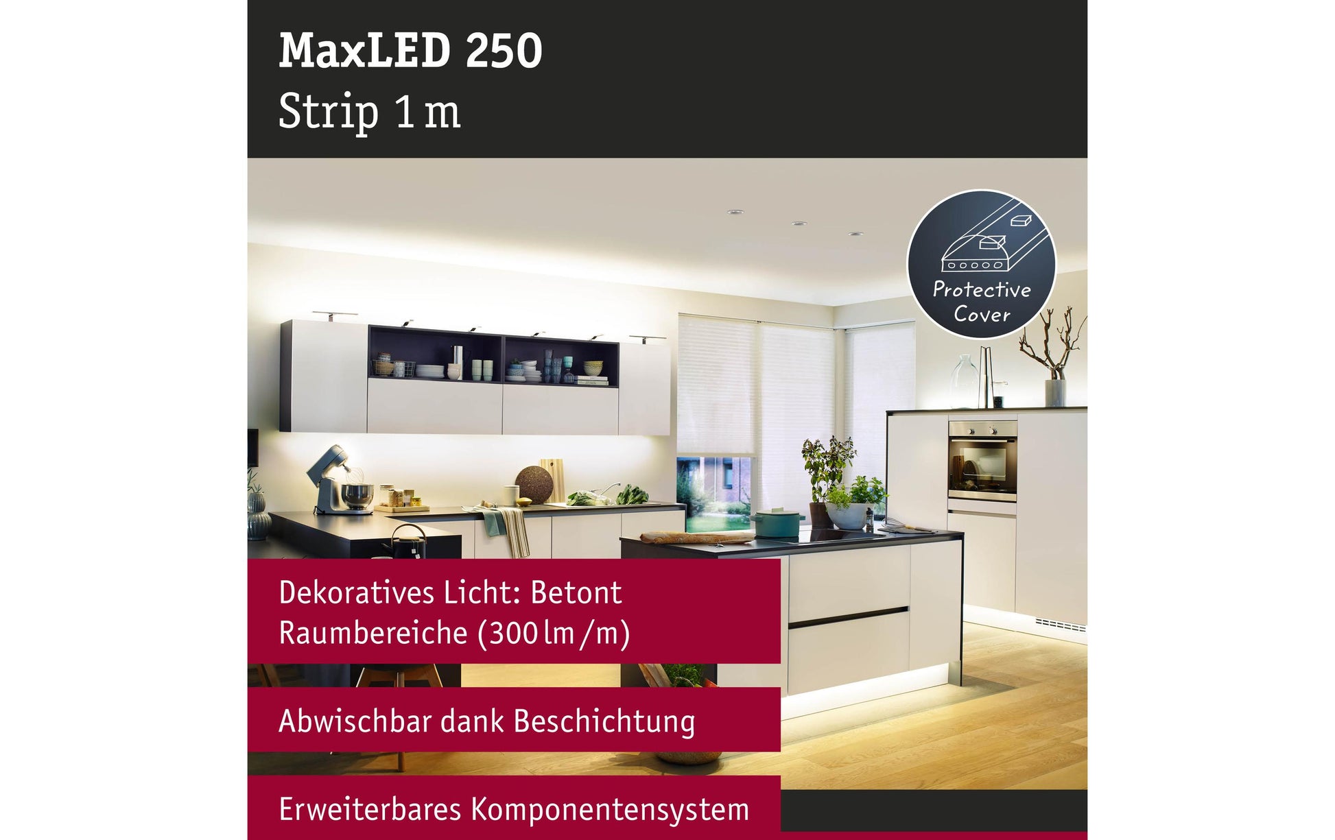 Paulmann LED-Strip MaxLED 250 – 1 m, 300 lm, 4 W, 2700 K, dimmbar, IP44, weiss, festverbaut