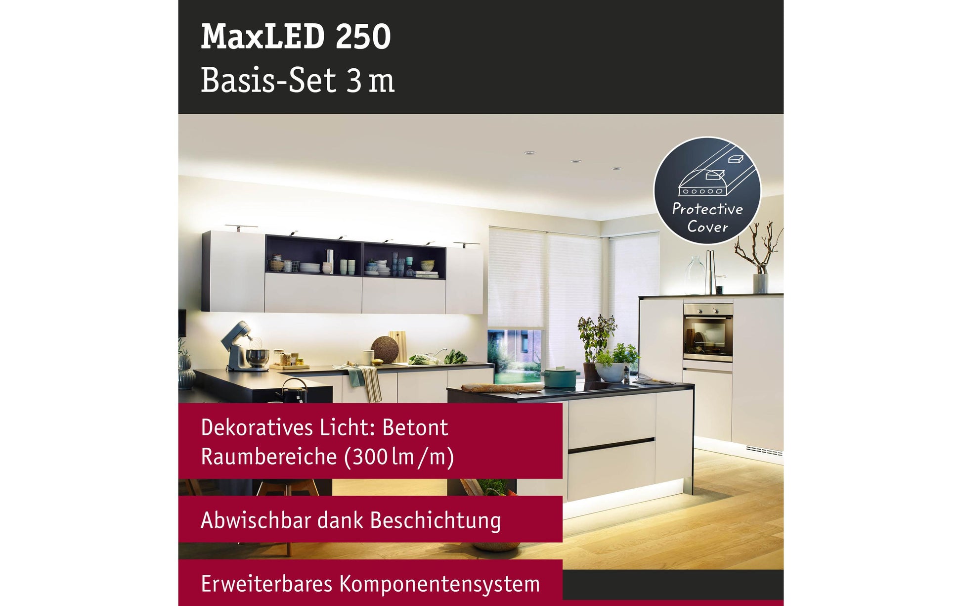 Paulmann LED-Strip MaxLED 250 – Basisset, 3 m, 900 lm, 12 W, 2700 K, dimmbar, IP44, weiss