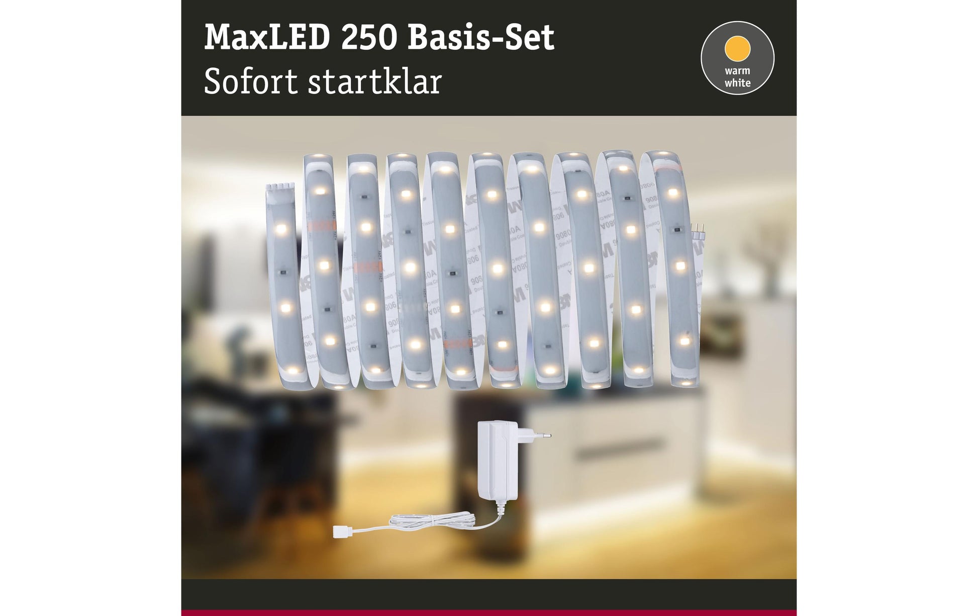 Paulmann LED-Strip MaxLED 250 – Basisset, 3 m, 900 lm, 12 W, 2700 K, dimmbar, IP44, weiss