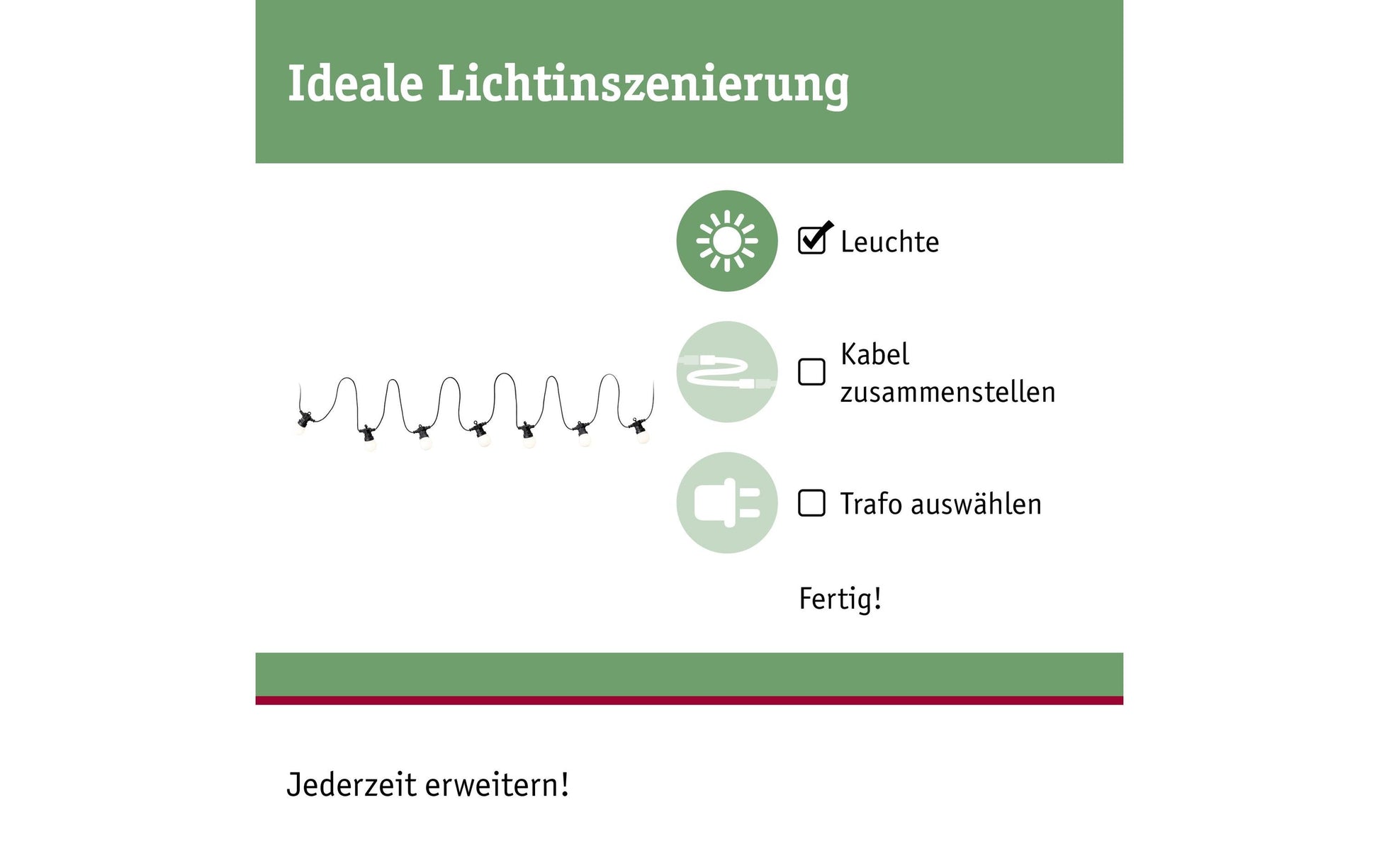 Paulmann Lichterkette – 25 lm, 1 W – Warmweiss, 3000 K – IP44 – Netzbetrieb – dimmbar – Schwarz – Kunststoff