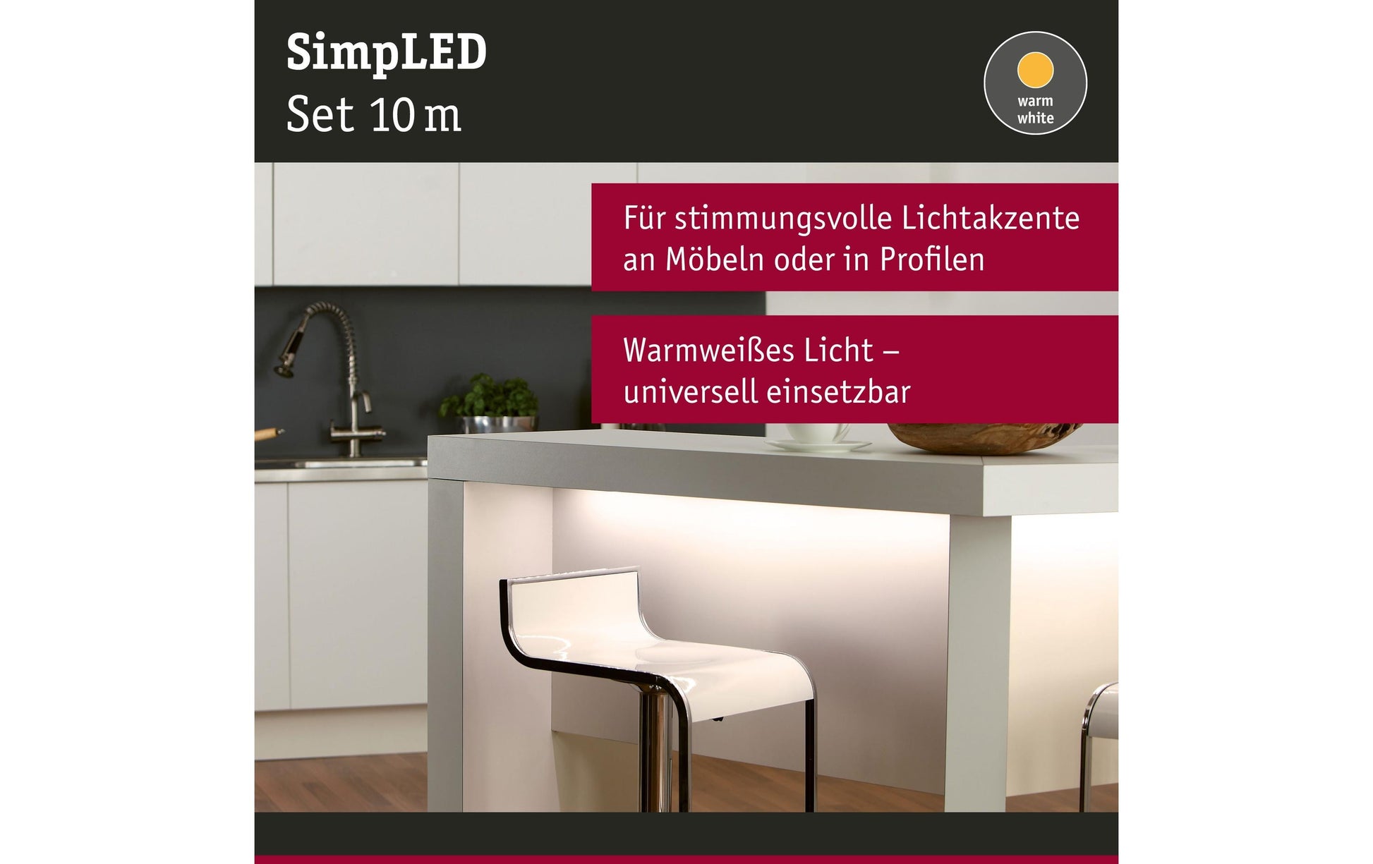 Paulmann LED-Strip – 2er Pack, 10 m, 3000 lm, 22 W, 3000 K, weiss, mit Netzteil