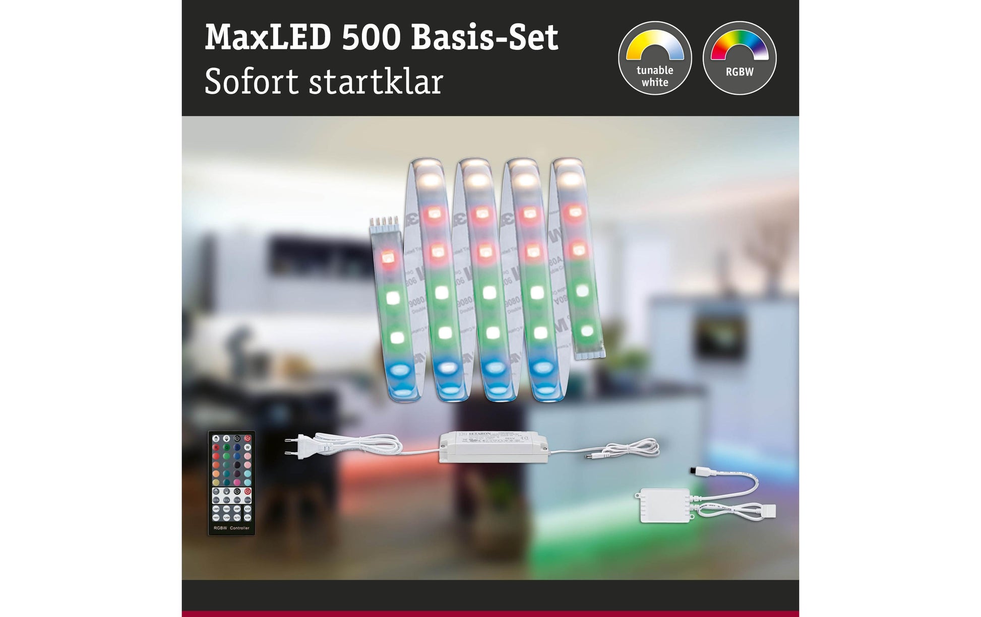 Paulmann LED-Strip MaxLED RGBW Starterset – 1,5 m, 630 lm, 18 W, RGB + 2700 K, dimmbar, weiss