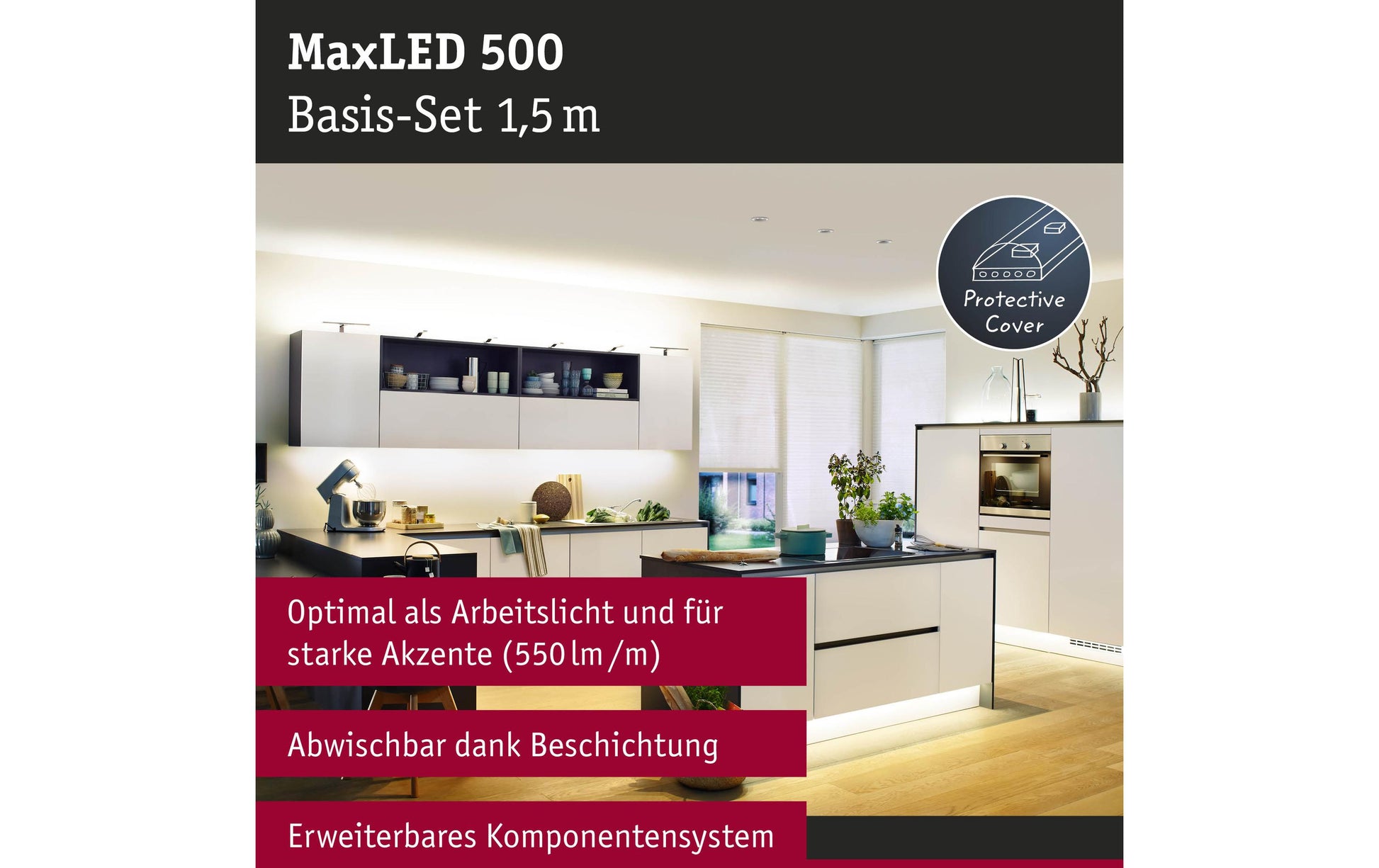 Paulmann LED-Strip MaxLED 500 – 1,5 m, 825 lm, 10 W, 2700 K, dimmbar, weiss, mit Netzteil