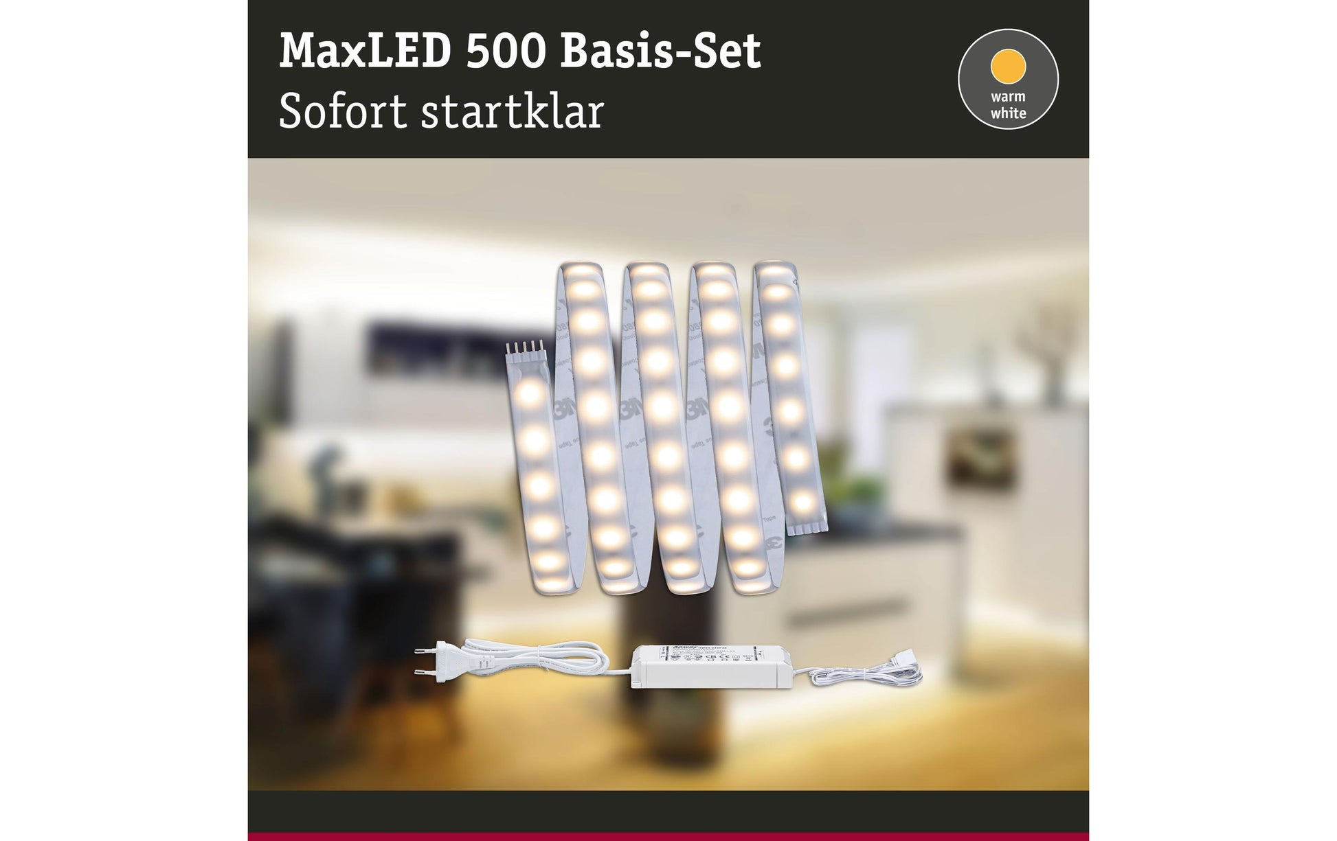 Paulmann LED-Strip MaxLED 500 – 1,5 m, 825 lm, 10 W, 2700 K, dimmbar, weiss, mit Netzteil