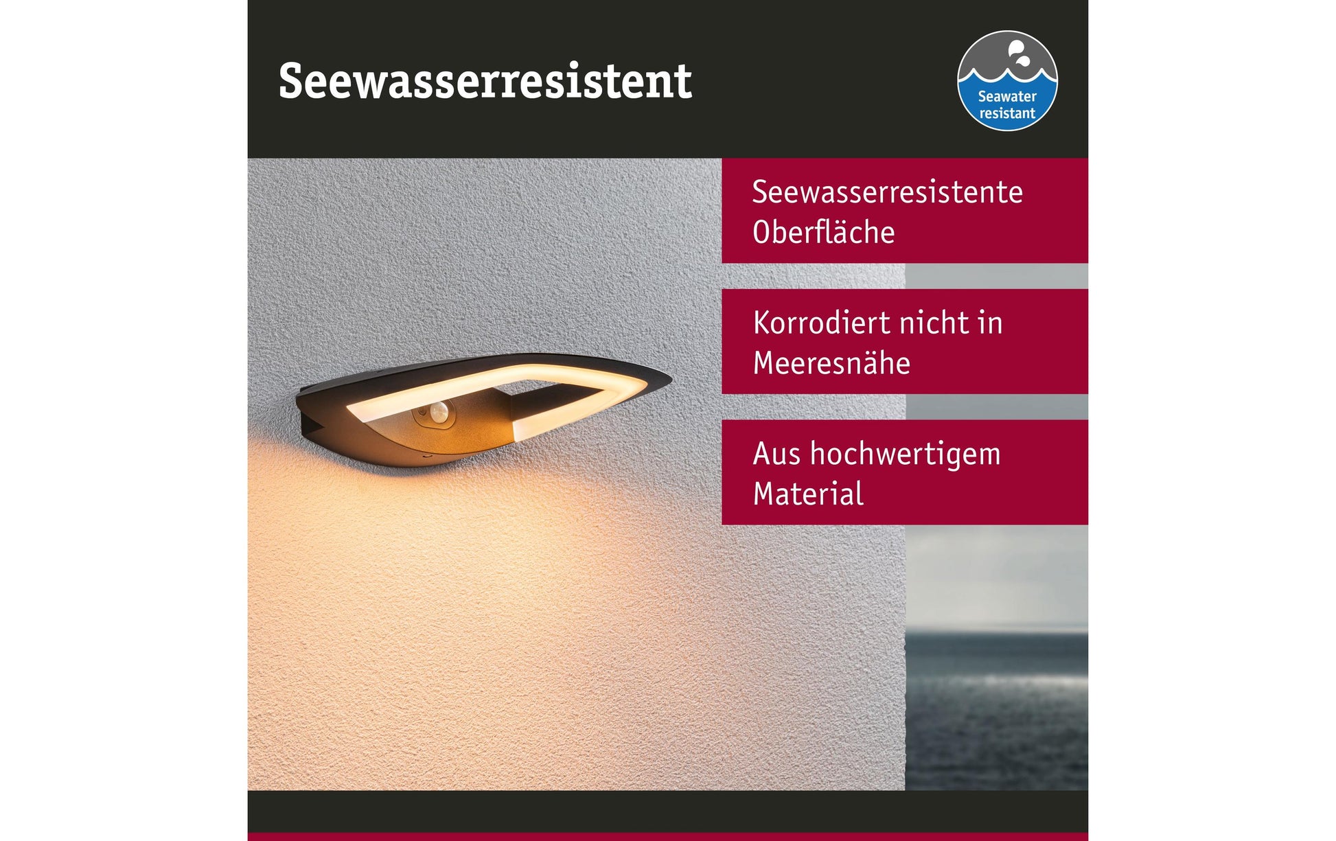 Paulmann Aussenwandleuchte – 2200 K – IP44 – Netzbetrieb – mit PIR-Bewegungsmelder – Anthrazit – Aluminium