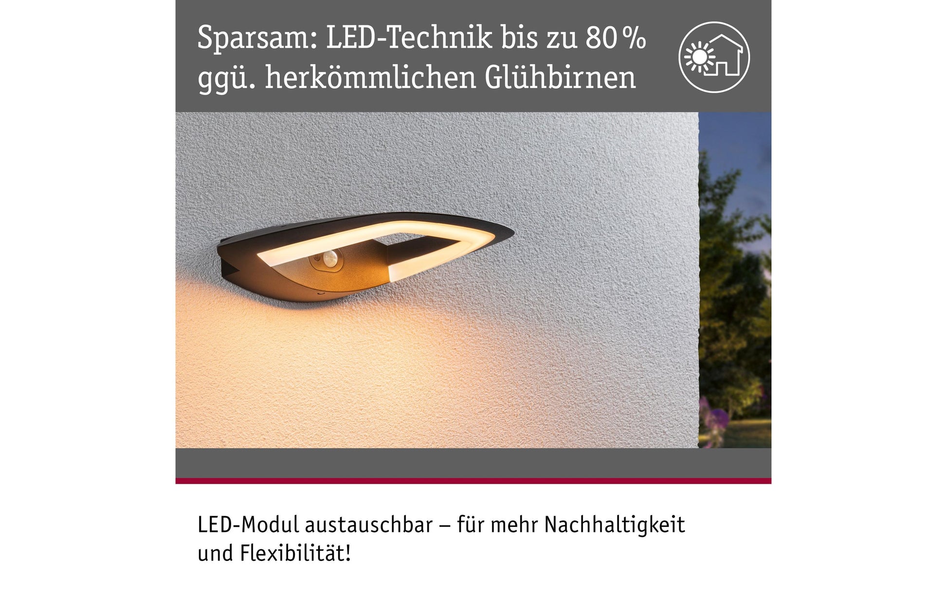 Paulmann Aussenwandleuchte – 2200 K – IP44 – Netzbetrieb – mit PIR-Bewegungsmelder – Anthrazit – Aluminium