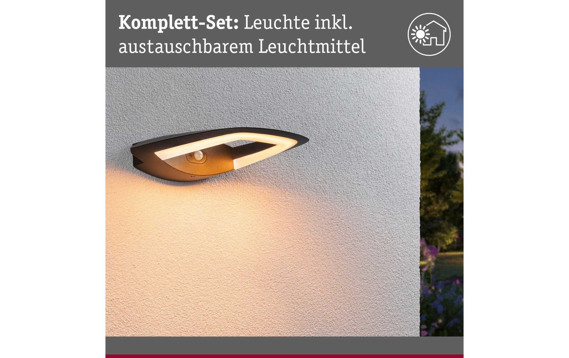 Paulmann Aussenwandleuchte – 2200 K – IP44 – Netzbetrieb – mit PIR-Bewegungsmelder – Anthrazit – Aluminium