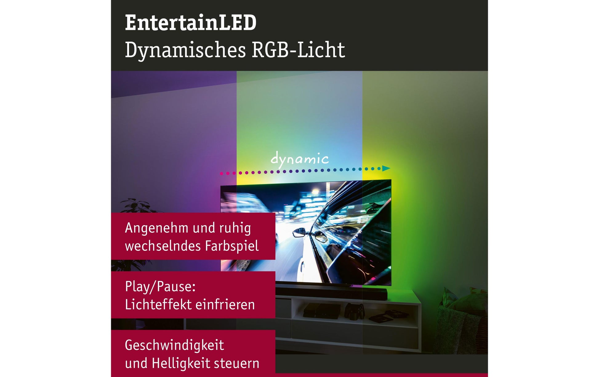 Paulmann EntertainLED TV-Backlight-Set – RGB, USB-betrieben, dimmbar – für 75" TVs – Schwarz