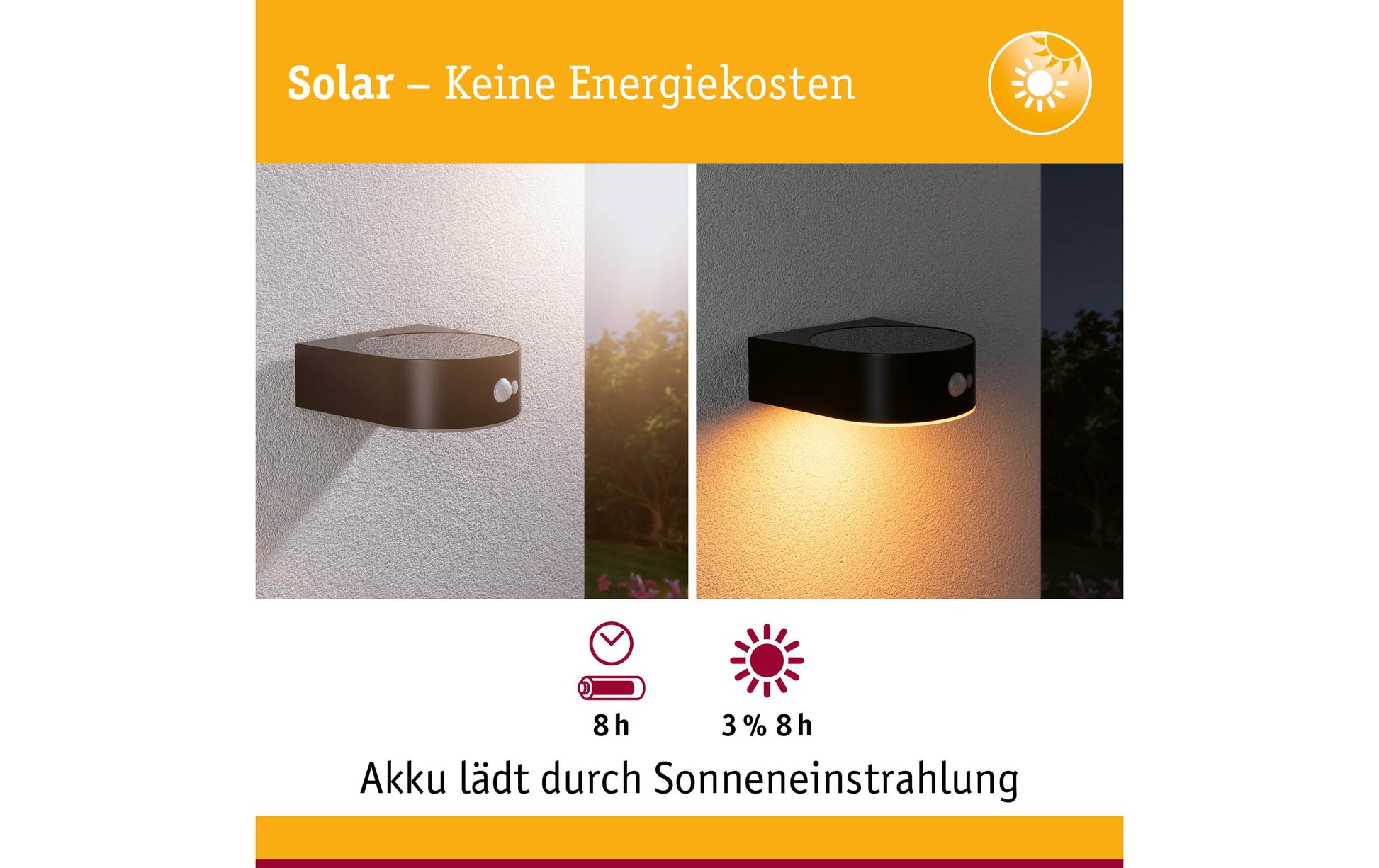 Paulmann Aussenwandleuchte – Warmweiss, 2200 K, IP44, Solarbetrieb, mit Bewegungsmelder, Anthrazit, Kunststoff