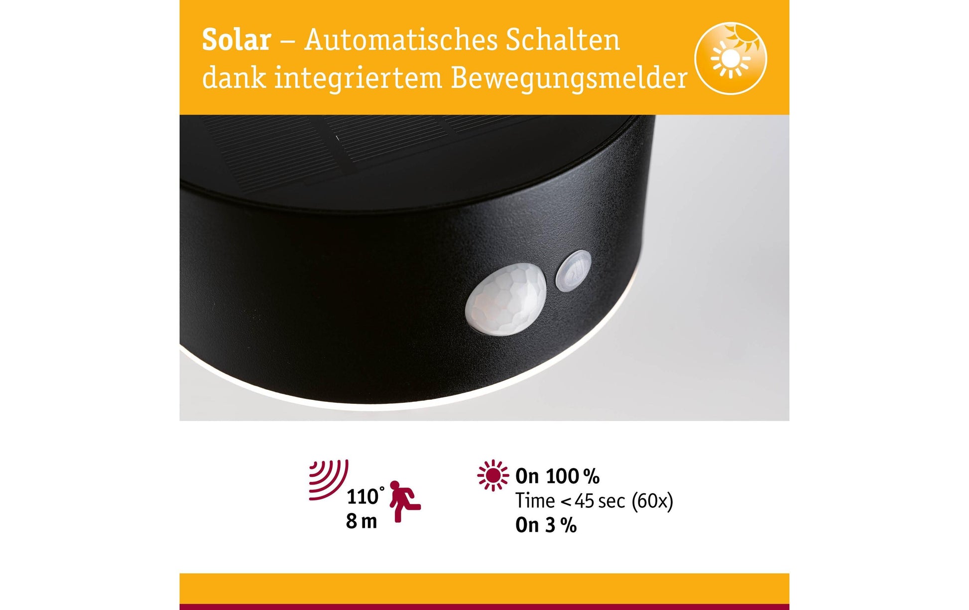 Paulmann Aussenwandleuchte – Warmweiss, 2200 K, IP44, Solarbetrieb, mit Bewegungsmelder, Anthrazit, Kunststoff