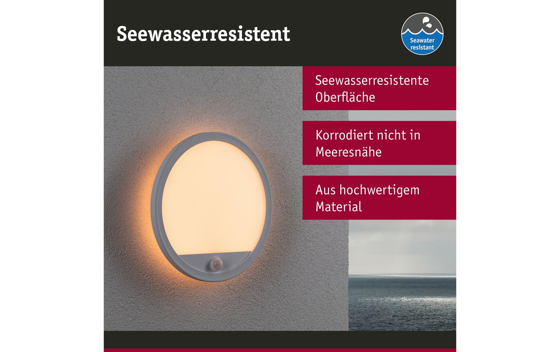 Paulmann Aussenwandleuchte – 2200 K – IP44 – Netzbetrieb – mit Bewegungsmelder – Weiss – Kunststoff