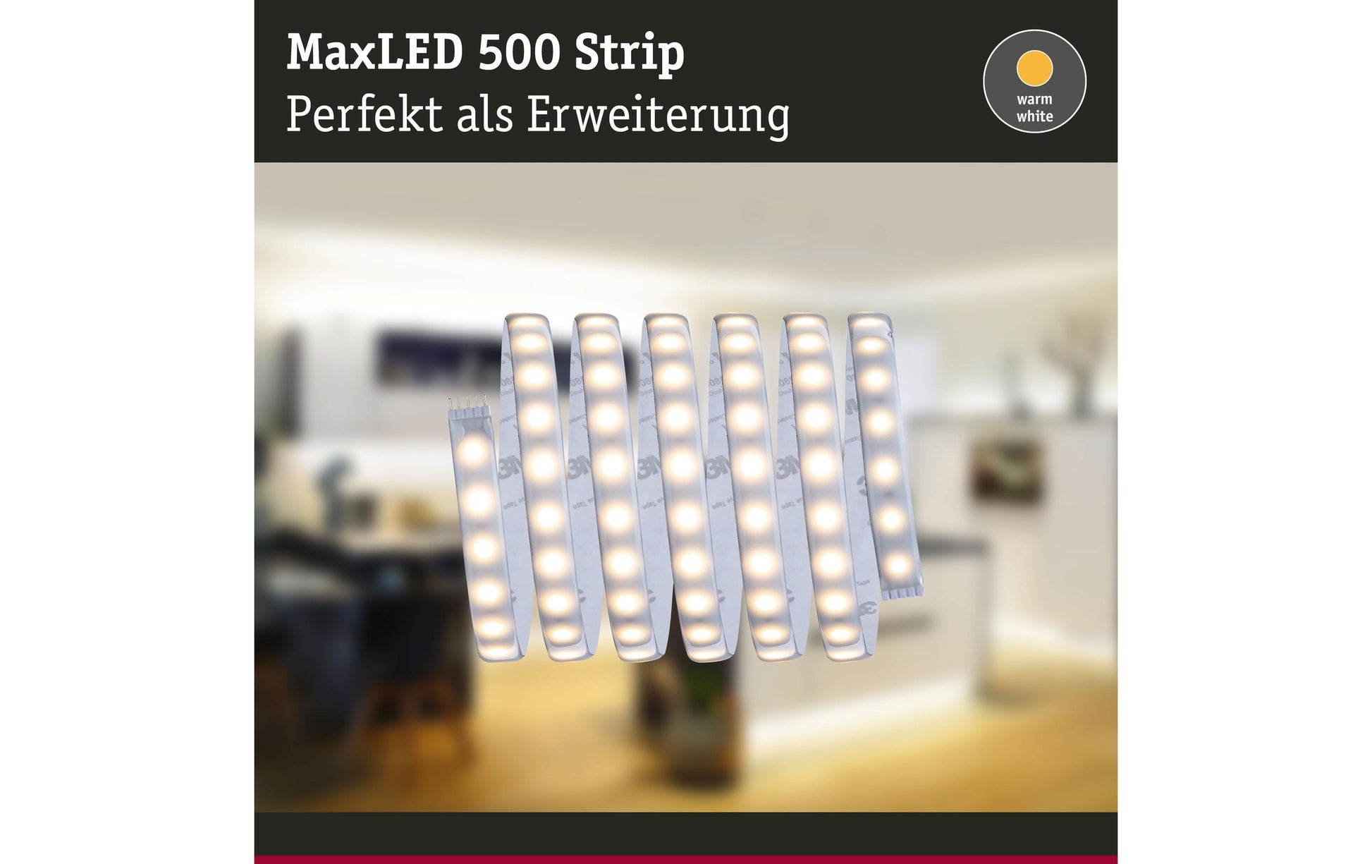 Paulmann LED-Strip MaxLED 500 – 2,5 m, 1100 lm, 15 W, 2700 K, dimmbar, IP44, weiss, fest verbaut
