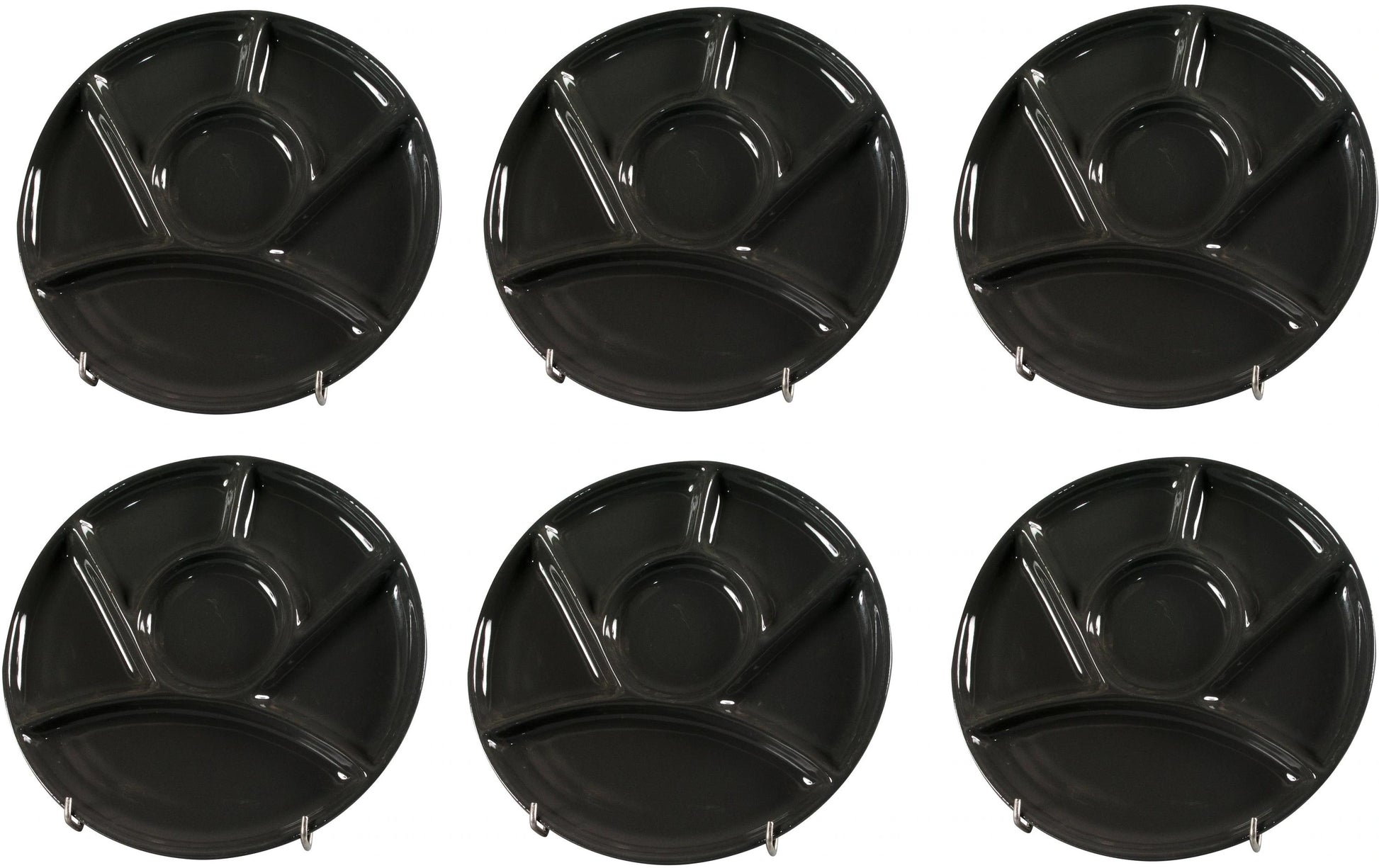 Nouvel Fleischfondue-Teller – 6er Set, Ø 23 cm, Keramik, Schwarz, spülmaschinenfest