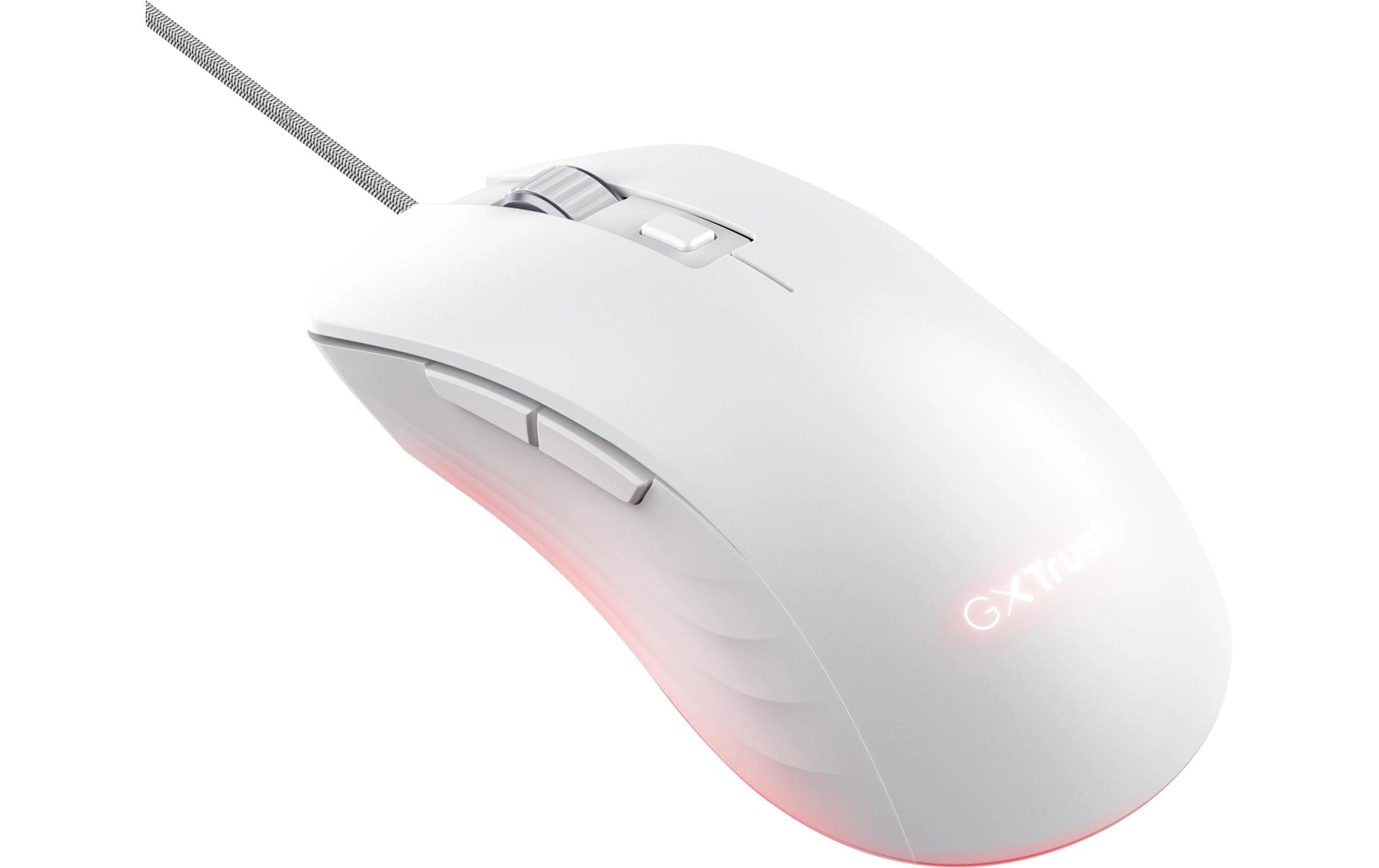 Trust GXT 924W YBAR+ Gaming-Maus – kabelgebunden, 1'000 Hz, 6 Tasten, für Rechtshänder, RGB-Beleuchtung, weiss