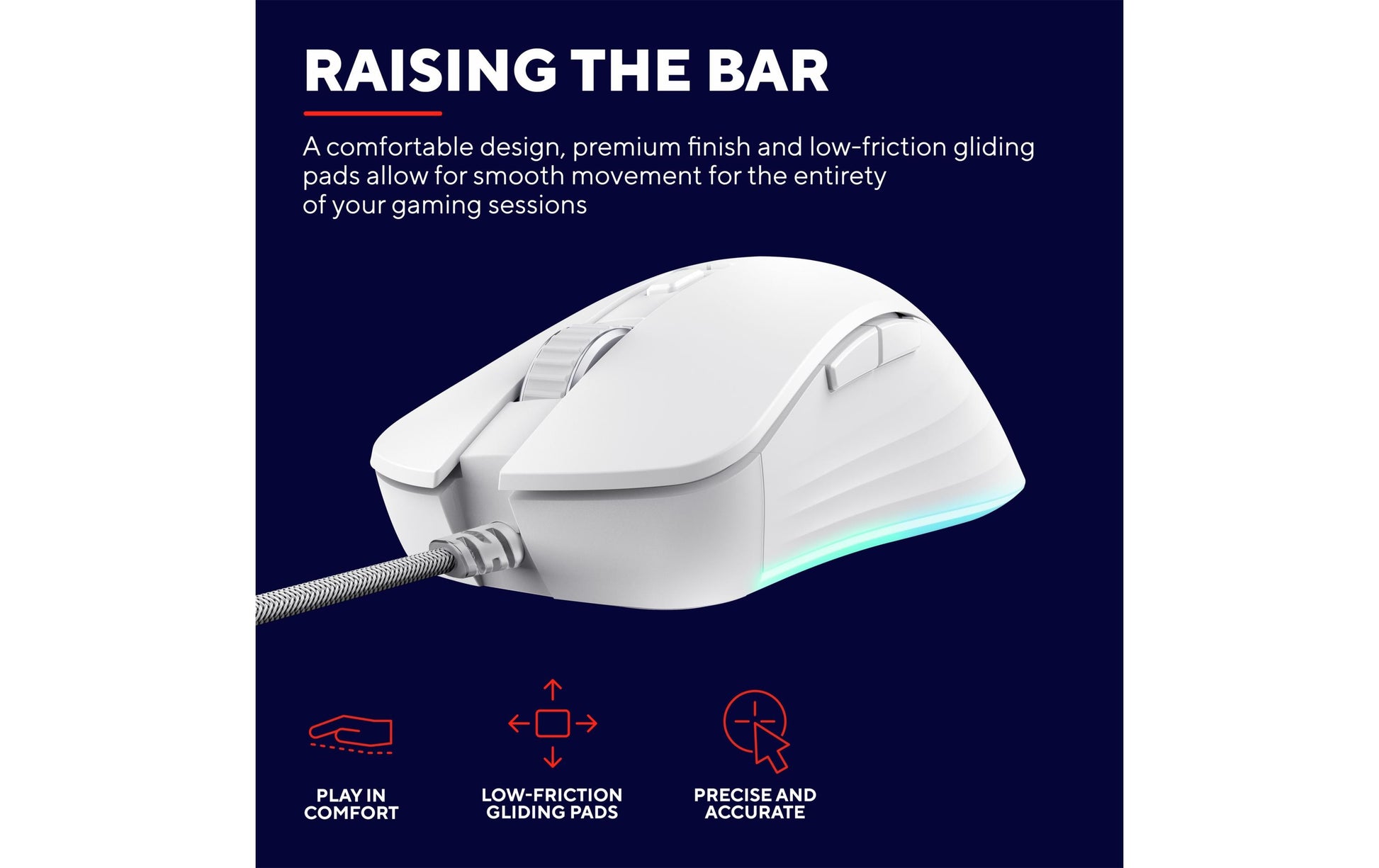 Trust GXT 924W YBAR+ Gaming-Maus – kabelgebunden, 1'000 Hz, 6 Tasten, für Rechtshänder, RGB-Beleuchtung, weiss