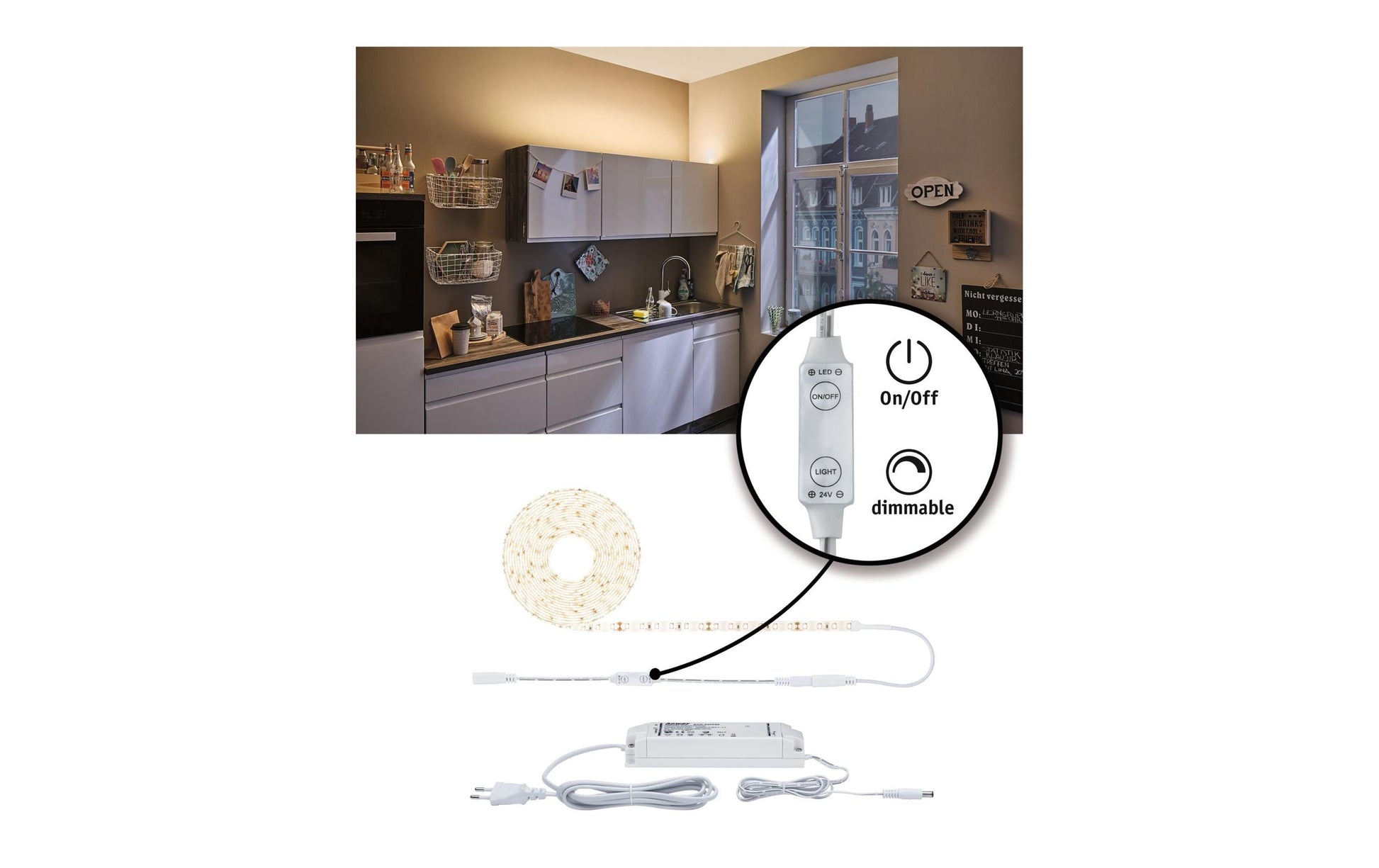Paulmann LED-Strip – 5 m, 5500 lm, 50 W, 3000 K, dimmbar, weiss, mit Netzteil