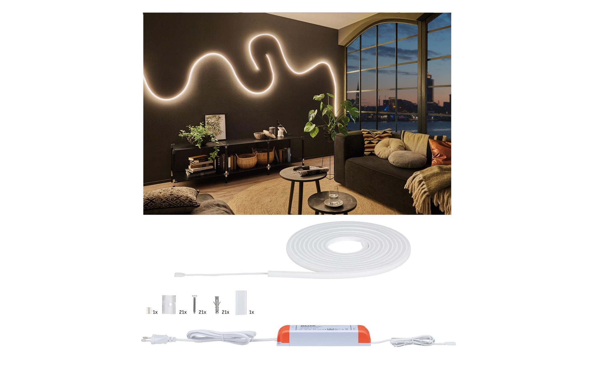 Paulmann LED-Strip – 5 m, 5000 lm, 62 W, 2700 K, dimmbar, inkl. Netzteil, weiss