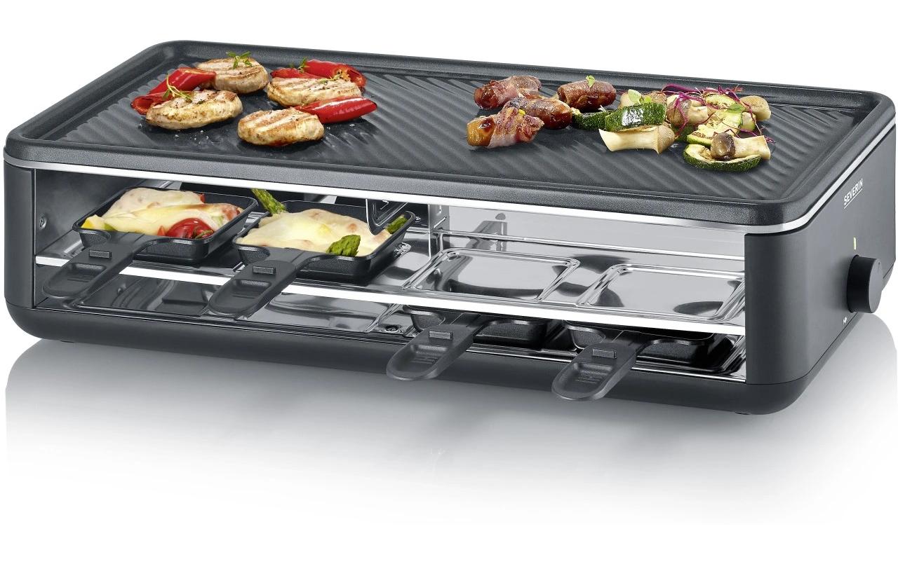 Severin Raclette-Grill RG 2365 – 8 Personen, 1300 W, 8 Pfännchen, Keramik-Grillplatte – schwarz