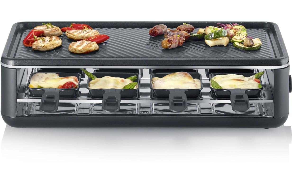 Severin Raclette-Grill RG 2365 – 8 Personen, 1300 W, 8 Pfännchen, Keramik-Grillplatte – schwarz