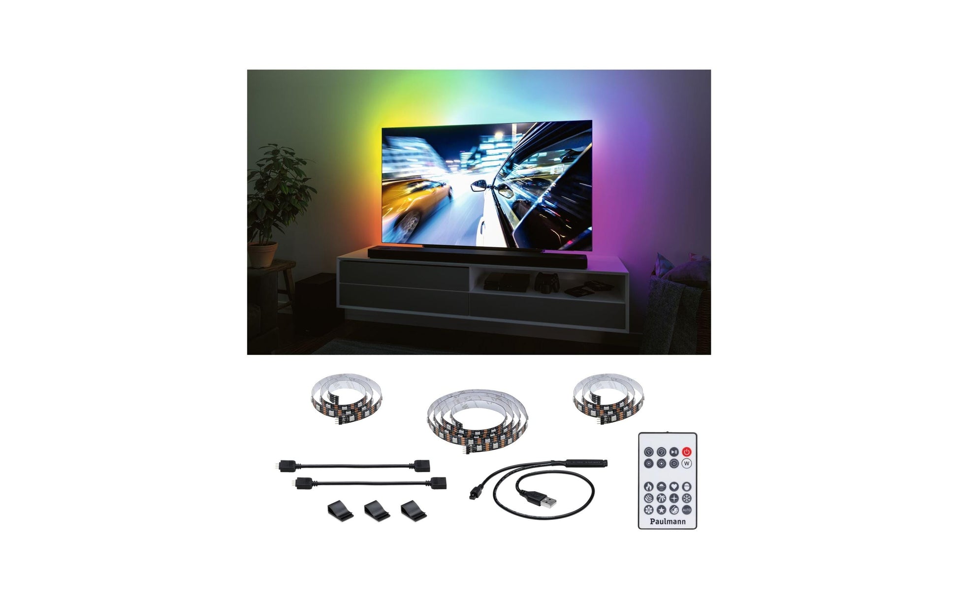 Paulmann 78880 TV-Backlight-Set – RGB, USB, dimmbar – für 55" TVs – Schwarz