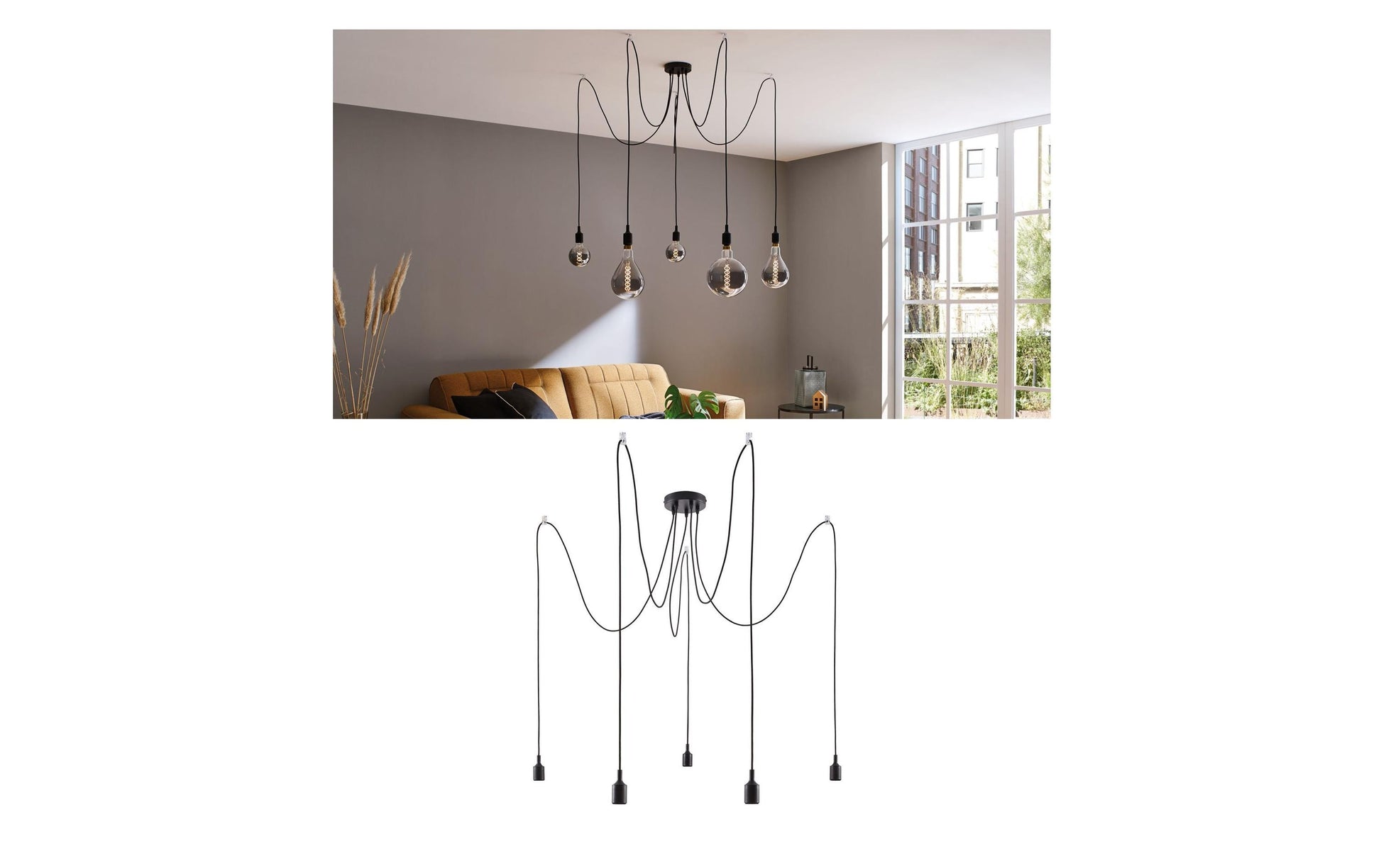 Paulmann Deckenleuchte Neordic Ketil – Ø 15 × 200 cm, 100 W, dimmbar, 5× E27, exkl. Leuchtmittel, schwarz