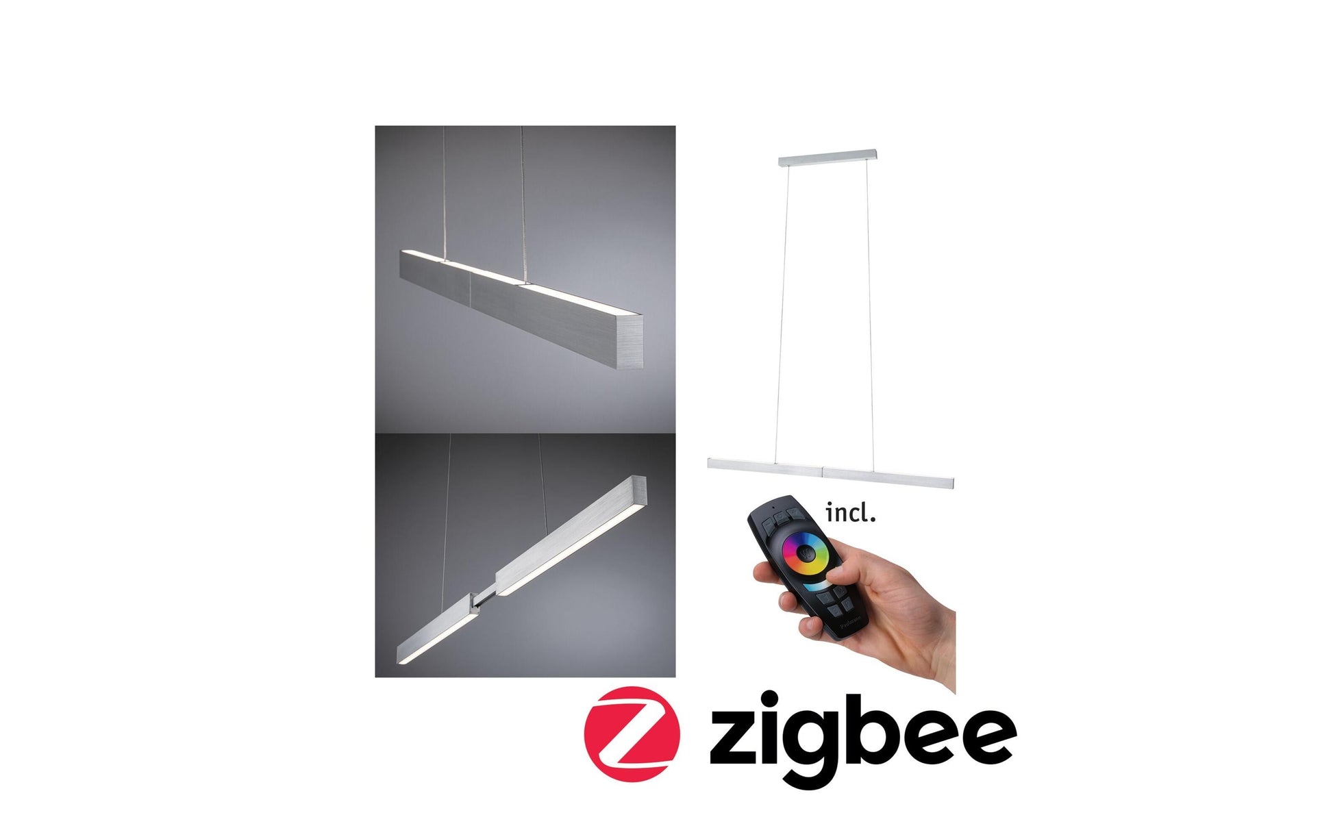 Paulmann Pendelleuchte Aptare – 180 cm, 1250 lm, 18 W, 2700 K, dimmbar, ZigBee, für Philips Hue, Silber