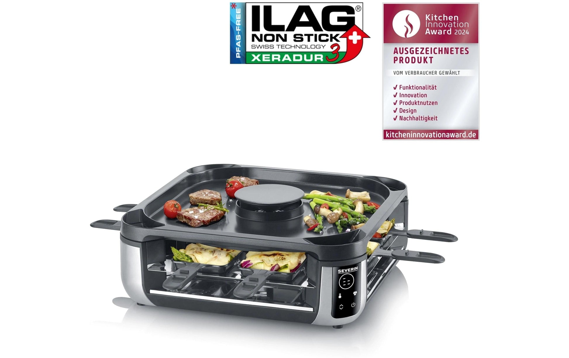 Severin Raclette-Grill RG 2379 – 8 Personen, Keramikbeschichtet, 1900 W – Schwarz/Silber