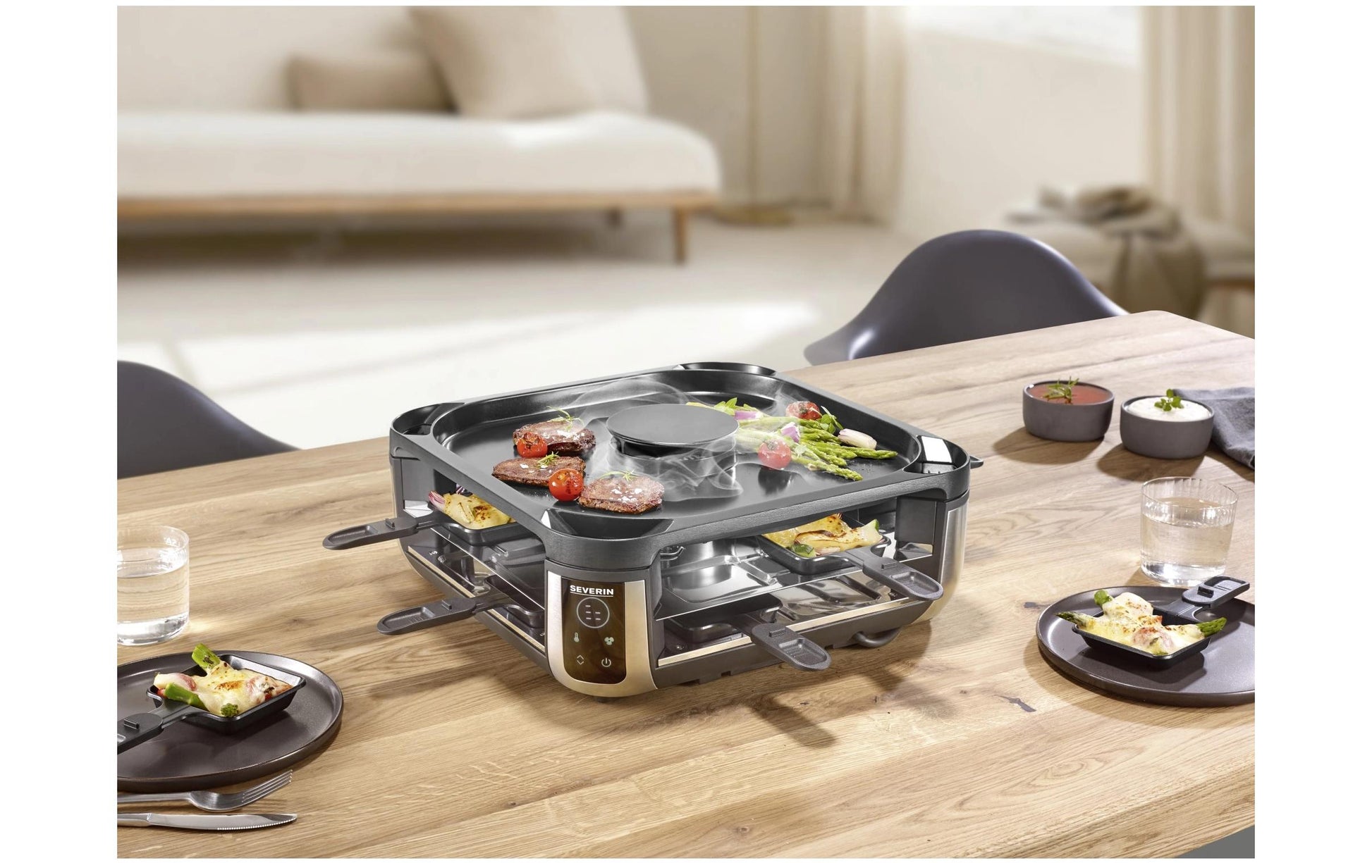 Severin Raclette-Grill RG 2379 – 8 Personen, Keramikbeschichtet, 1900 W – Schwarz/Silber