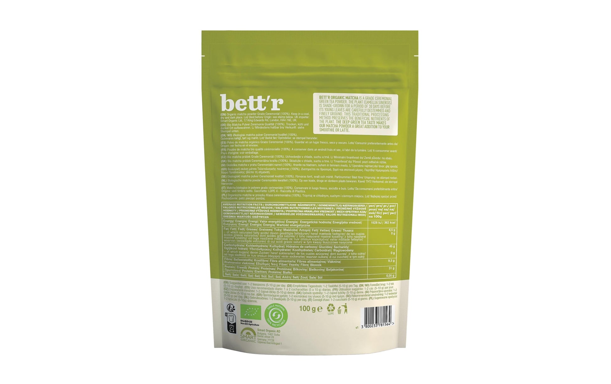 Bett'r Matcha Pulver – 100 g – Bio