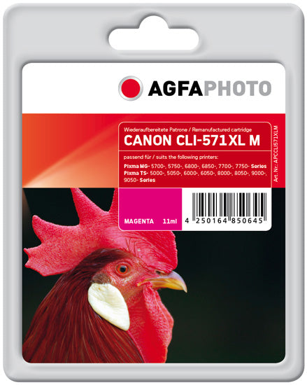 AgfaPhoto CLI-571XL Magenta Tintenpatrone (Kompatibel) – 11 ml – für Canon Pixma MG 5700/5750/6800 …
