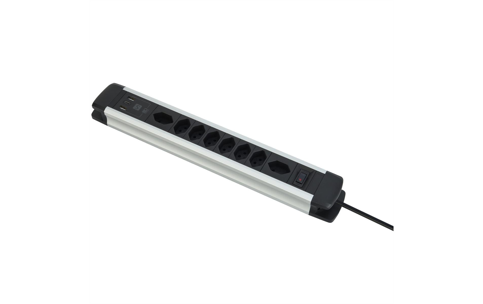 M. Schönenberger Tischsteckdosenleiste, 8×T13, 1×USB-C PD 20 W + 2×USB-A, 2 m, Aluminium, mit Schalter – Schwarz