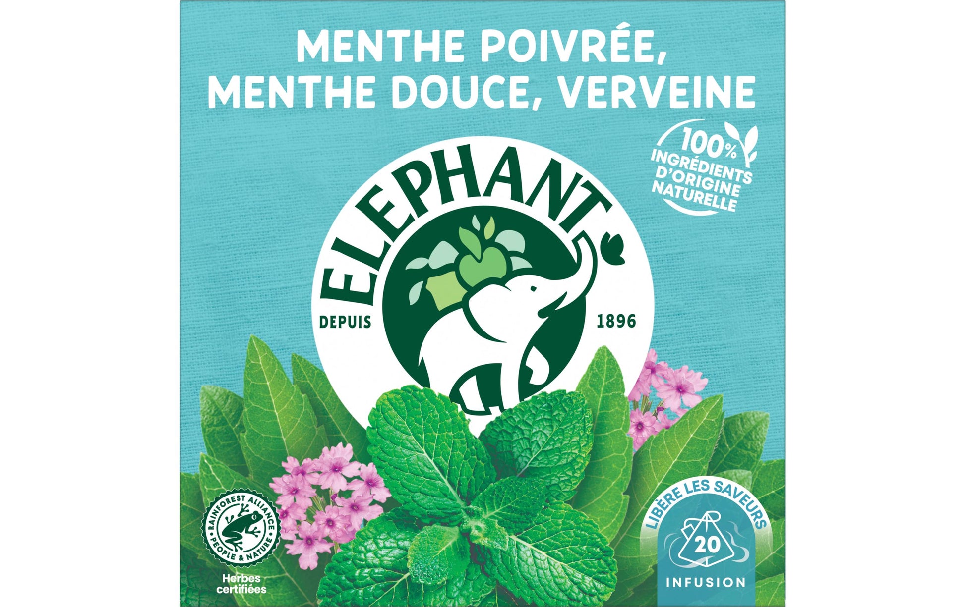 Eléphant Kräutertee Verbenen, Süssminze & Pfefferminze – Teebeutel 20 Beutel