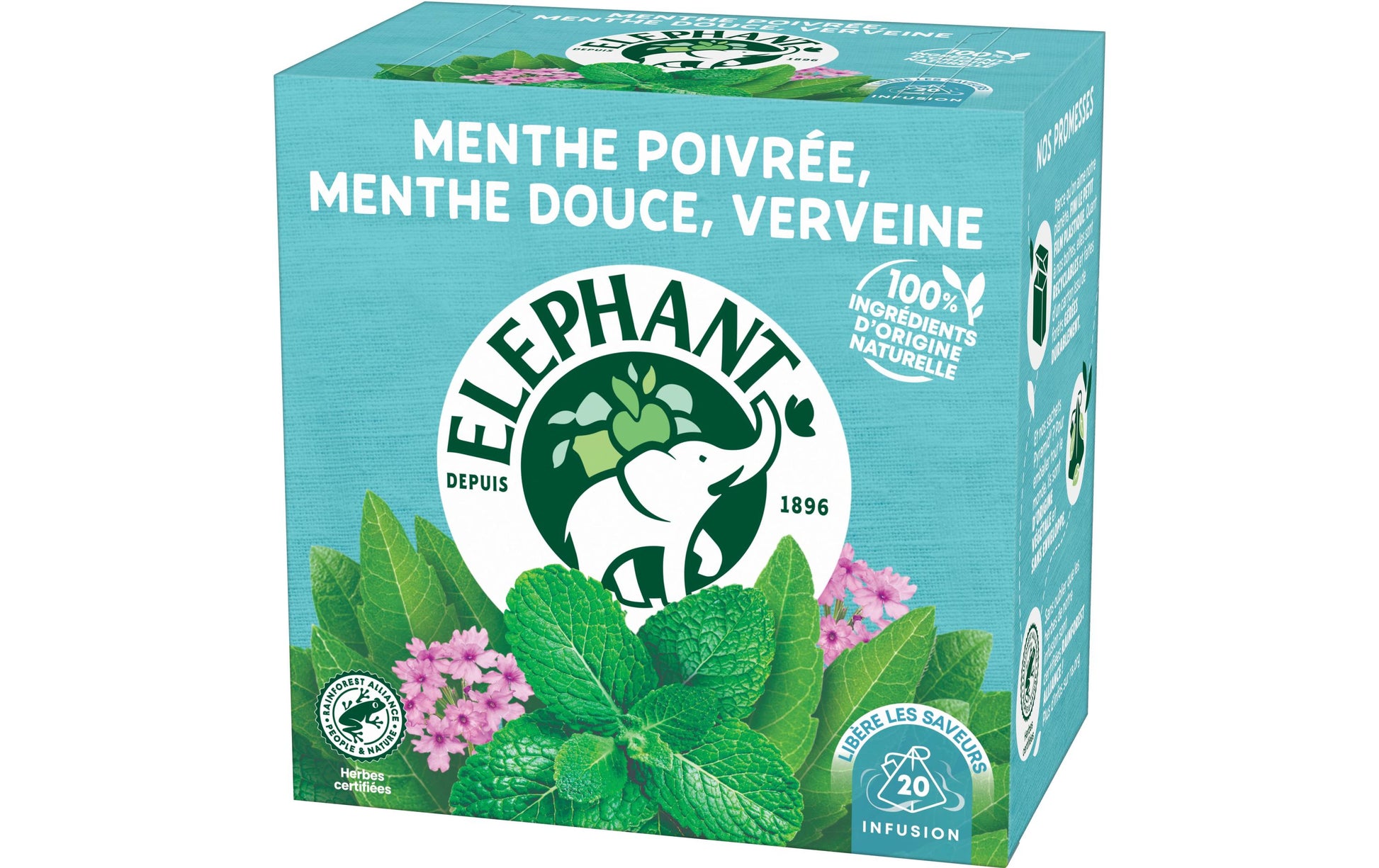 Eléphant Kräutertee Verbenen, Süssminze & Pfefferminze – Teebeutel 20 Beutel