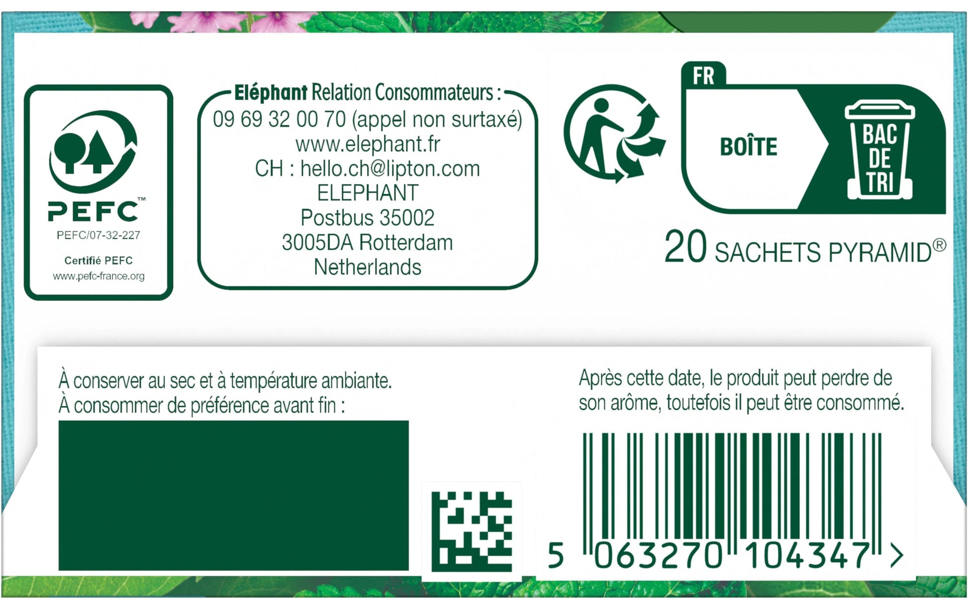 Eléphant Kräutertee Verbenen, Süssminze & Pfefferminze – Teebeutel 20 Beutel
