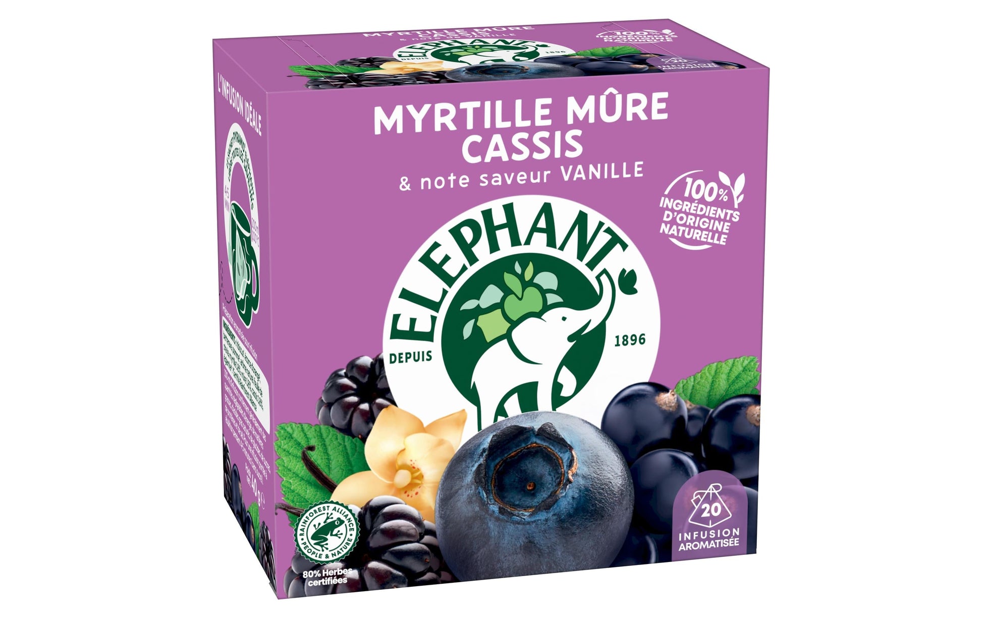 Eléphant Früchtetee Heidelbeere & Brombeere & Schwarze Johannisbeere – Teebeutel 20 Beutel