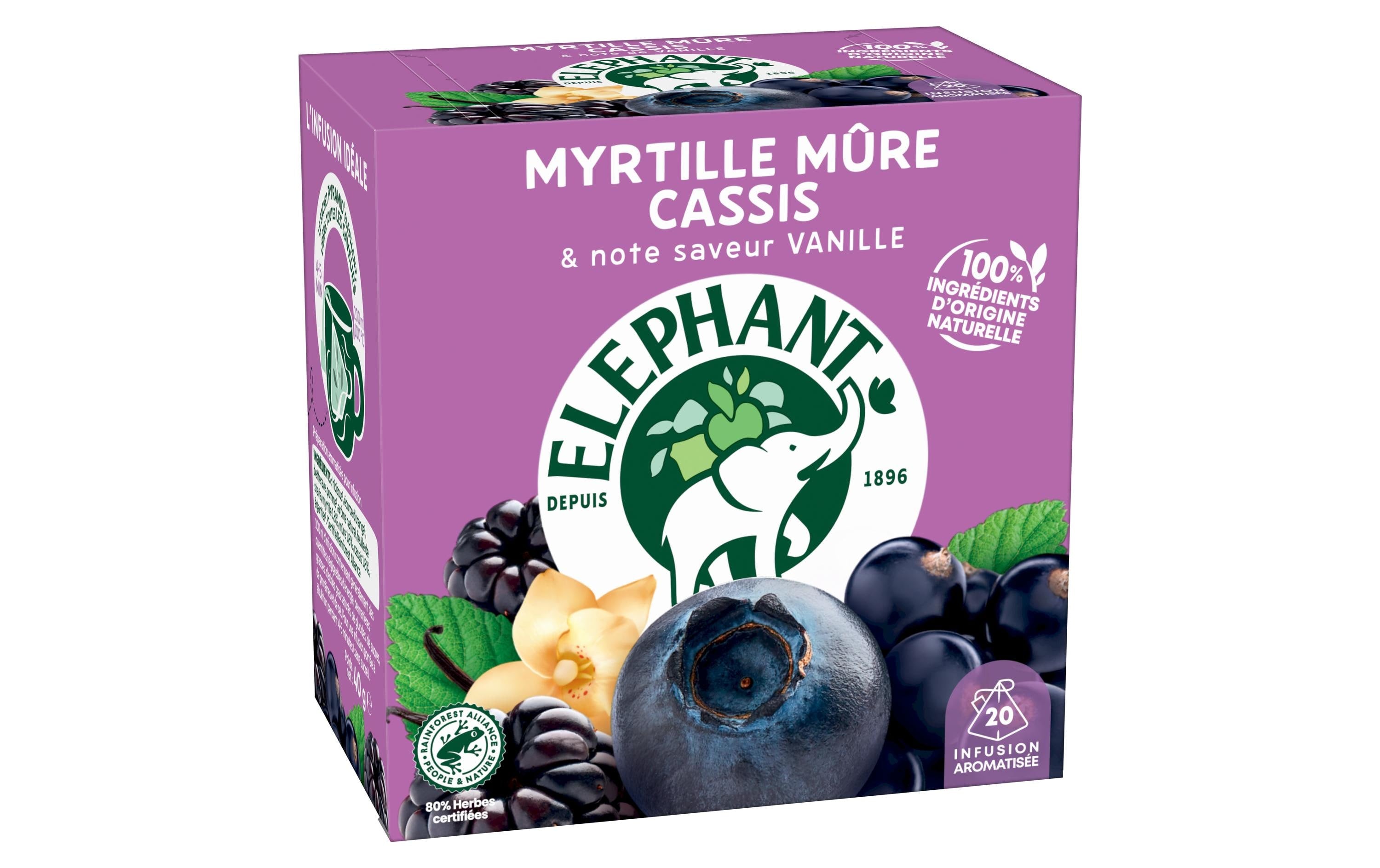 Eléphant Früchtetee Heidelbeere & Brombeere & Schwarze Johannisbeere – Teebeutel 20 Beutel
