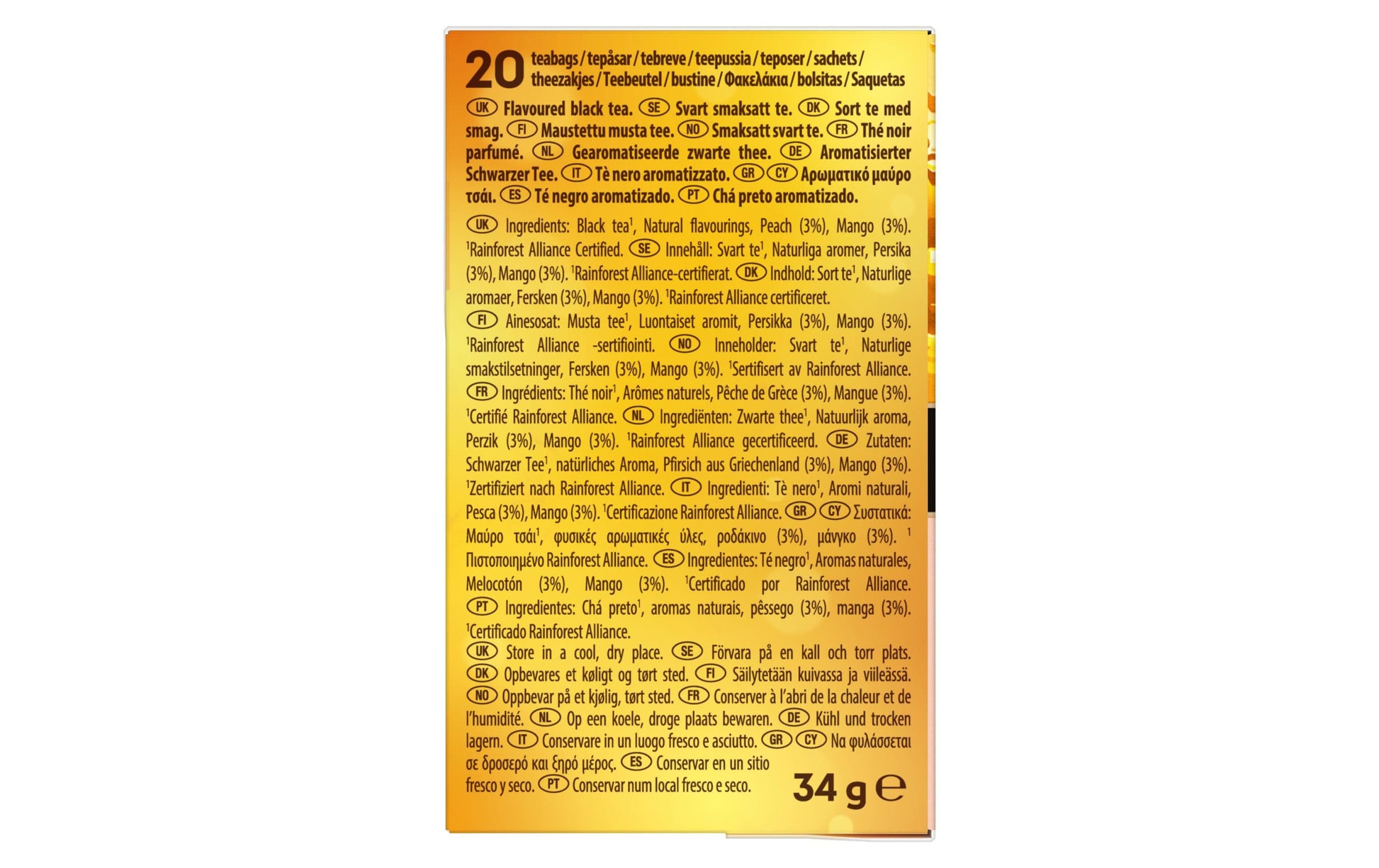 Lipton Schwarztee Pfirsich & Mango – Teebeutel 20 Beutel – Fairtrade