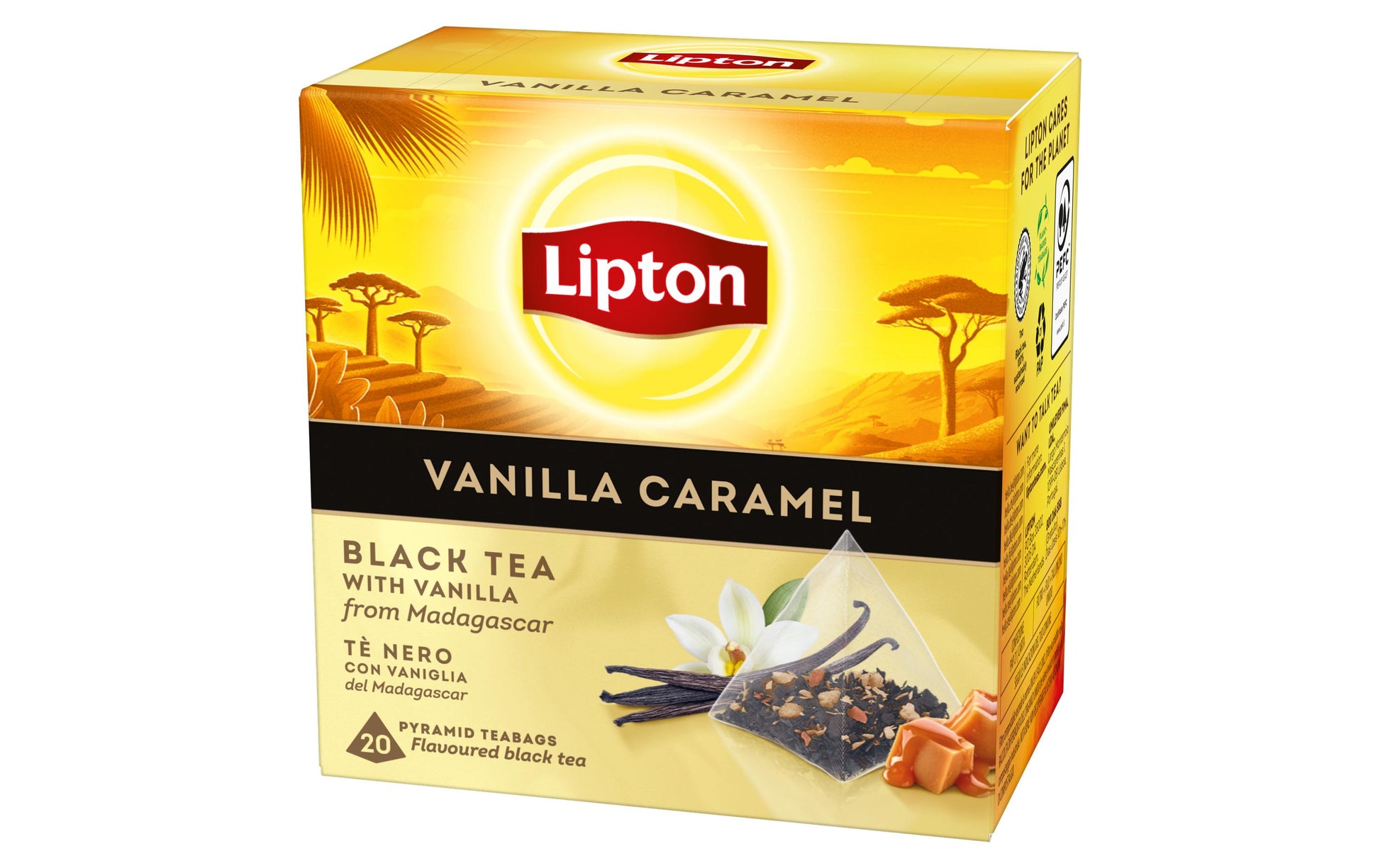 Lipton Schwarztee Vanille & Karamell – Teebeutel 20 Beutel – Fairtrade
