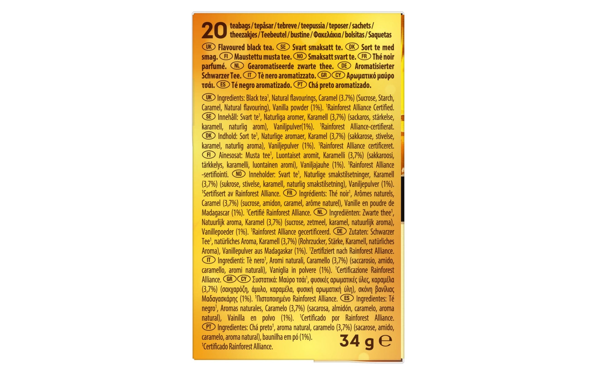 Lipton Schwarztee Vanille & Karamell – Teebeutel 20 Beutel – Fairtrade