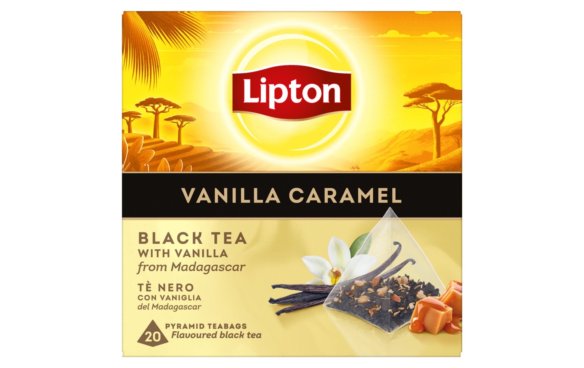 Lipton Schwarztee Vanille & Karamell – Teebeutel 20 Beutel – Fairtrade