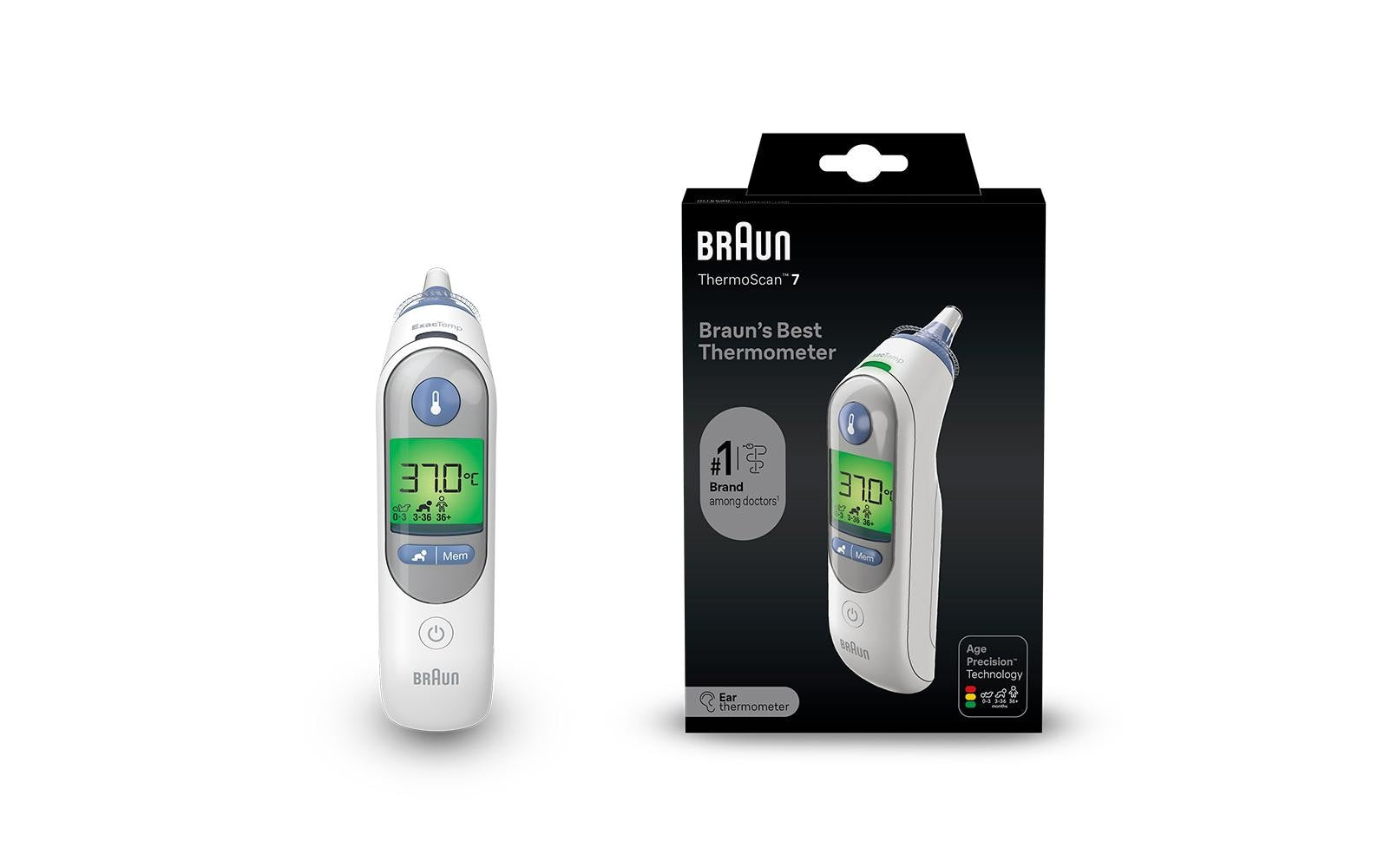 Braun ThermoScan 7 IRT6520 – Infrarot-Ohrthermometer – für Neugeborene, 9 Speicherplätze