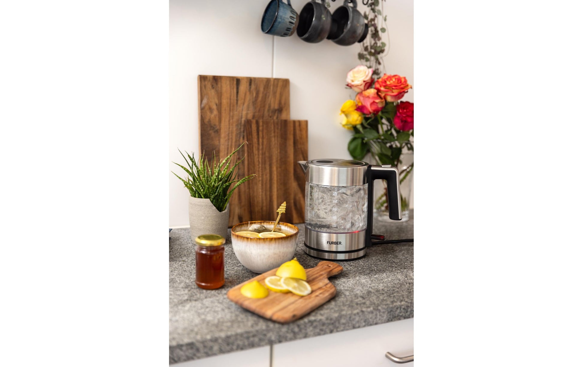 Furber. Furber Vetro Wasserkocher – 1,7 l, Glas/Edelstahl, F01828