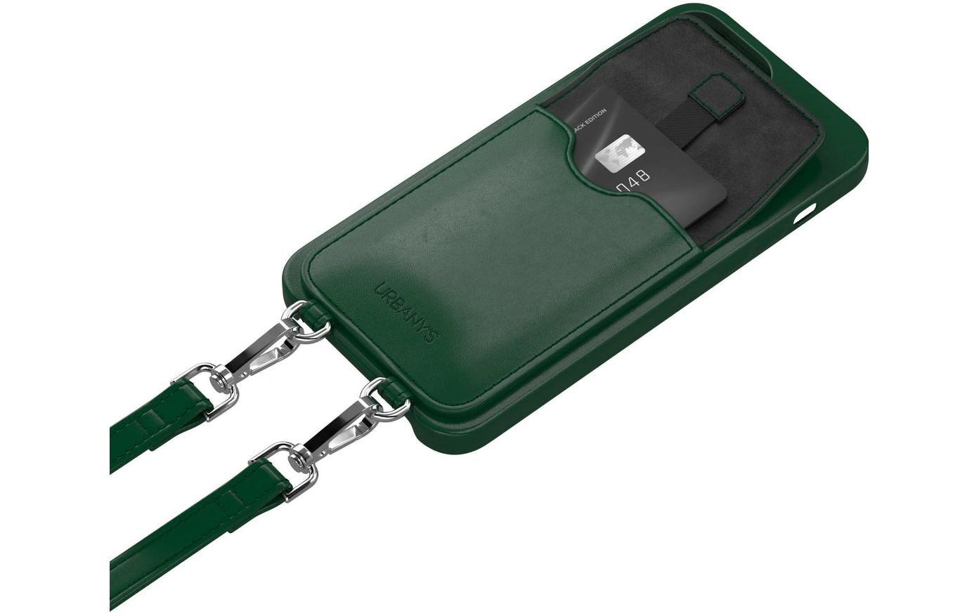 Urbany's Necklace-Hülle – für Apple iPhone 16 – Racing Green – Kunstleder – mit Kartenfach, mit Kordel
