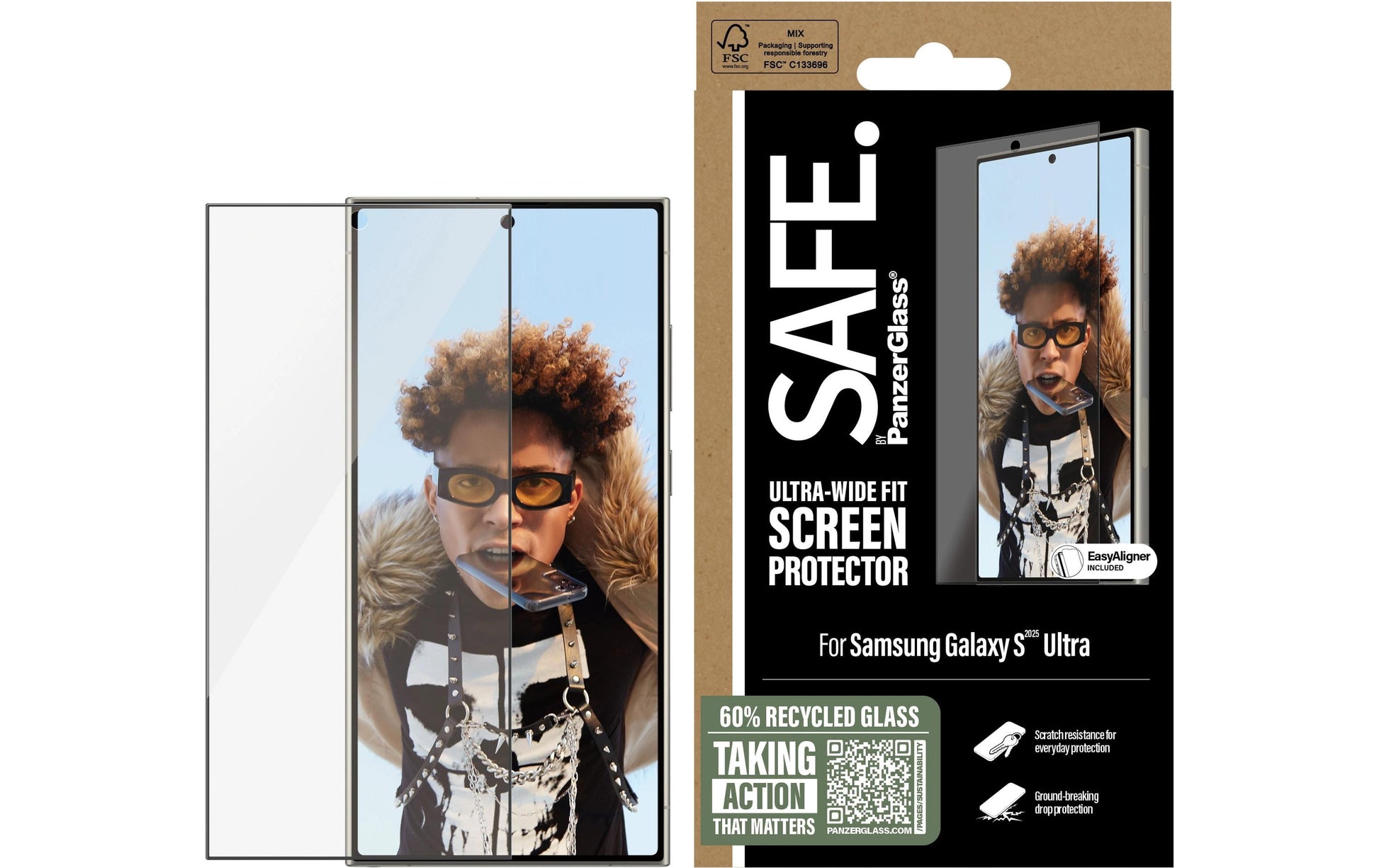 PanzerGlass SAFE. – Displayschutz (Panzerglas), Ultra-Wide Fit – für Galaxy S25 Ultra – mit Applikator