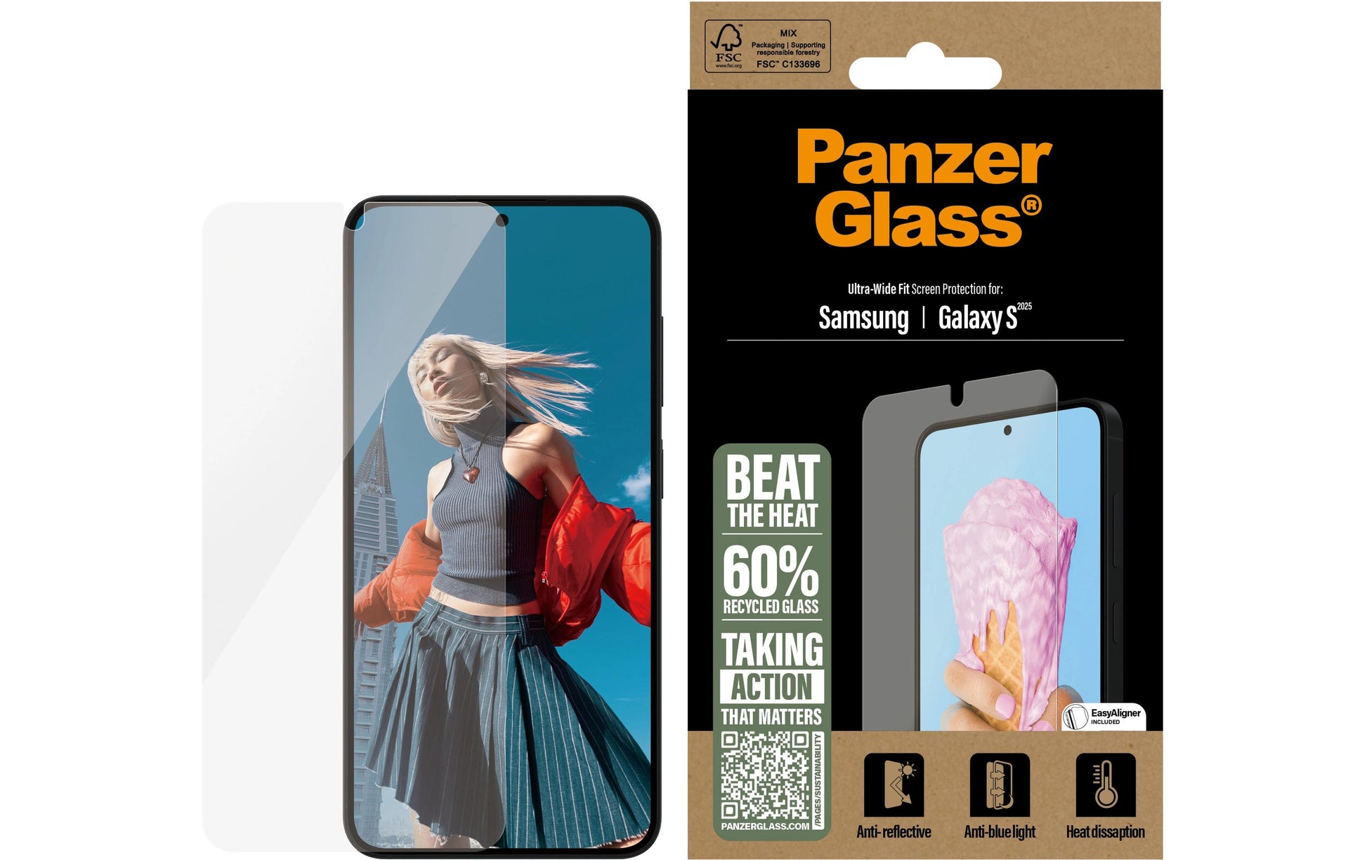 PanzerGlass Displayschutz (Panzerglas), Ultra-Wide Fit – für Galaxy S25/S24 5G – mit Applikator